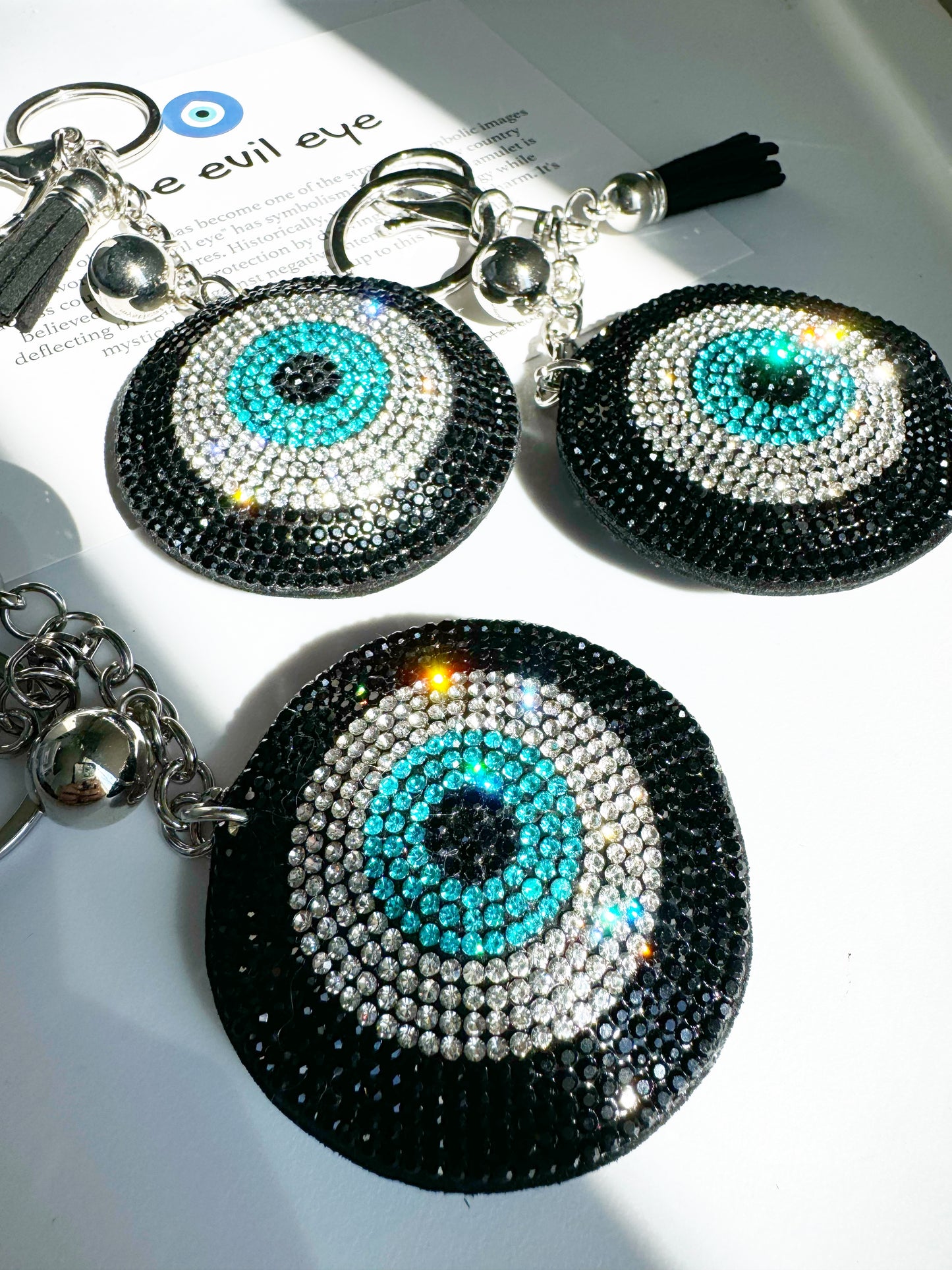 Black Evil Eye Crystal Keychain Clip
