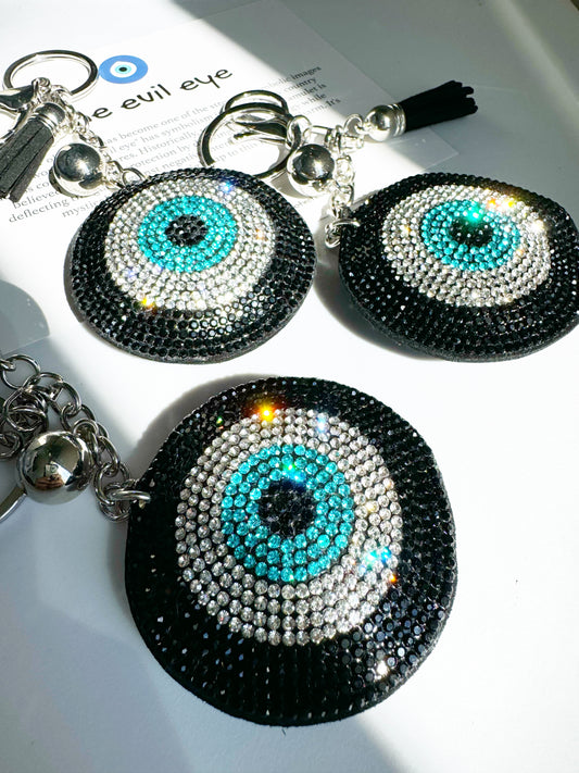 Black Evil Eye Crystal Keychain Clip