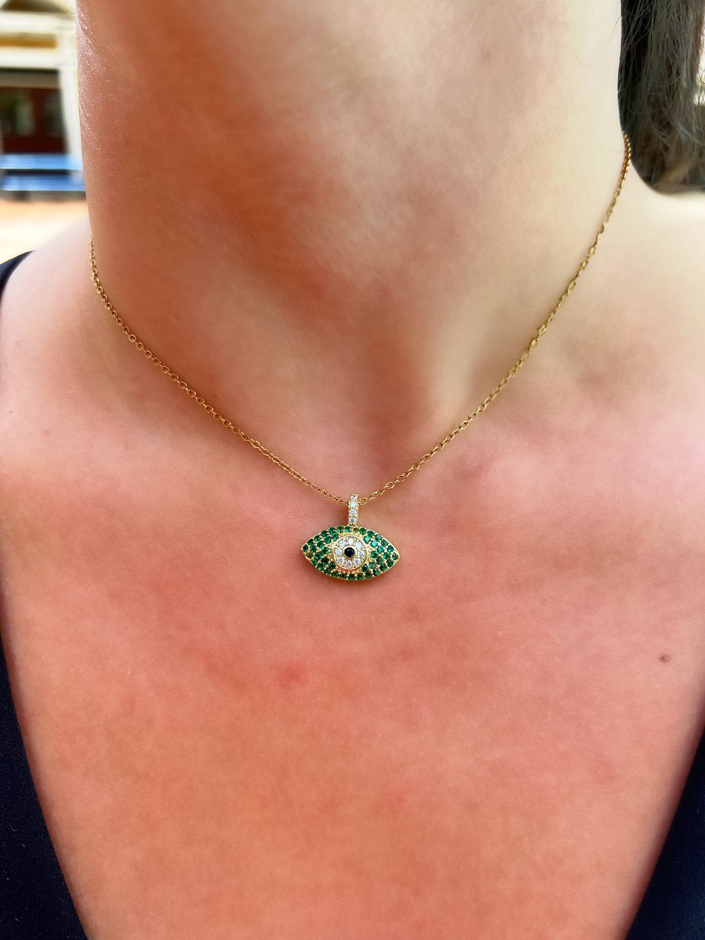 Green Crystal Evil Eye Necklace