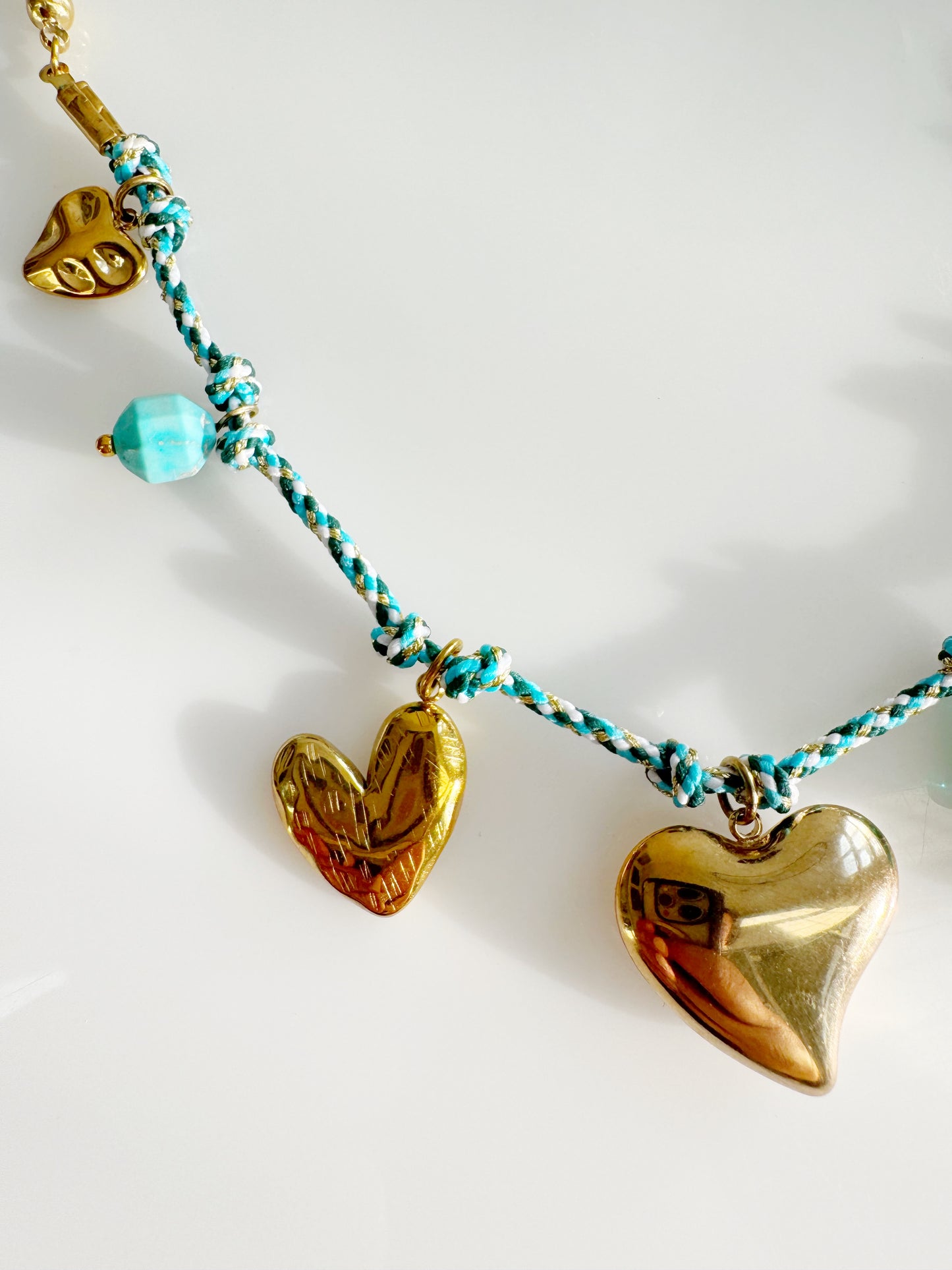 Golden Hearts & Glass Hamsa Necklace