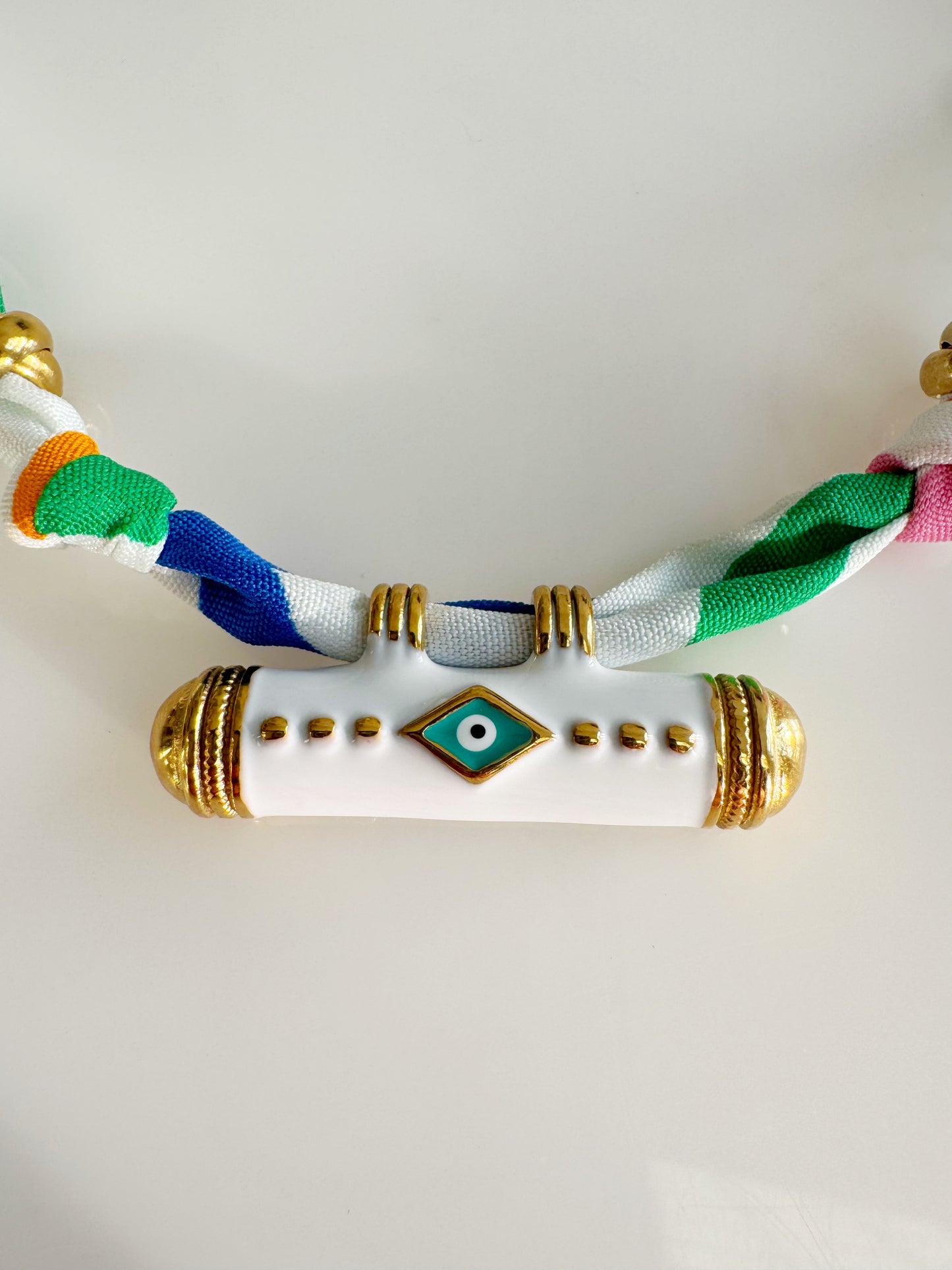 Evil Eye Fabric Wrapped Necklace