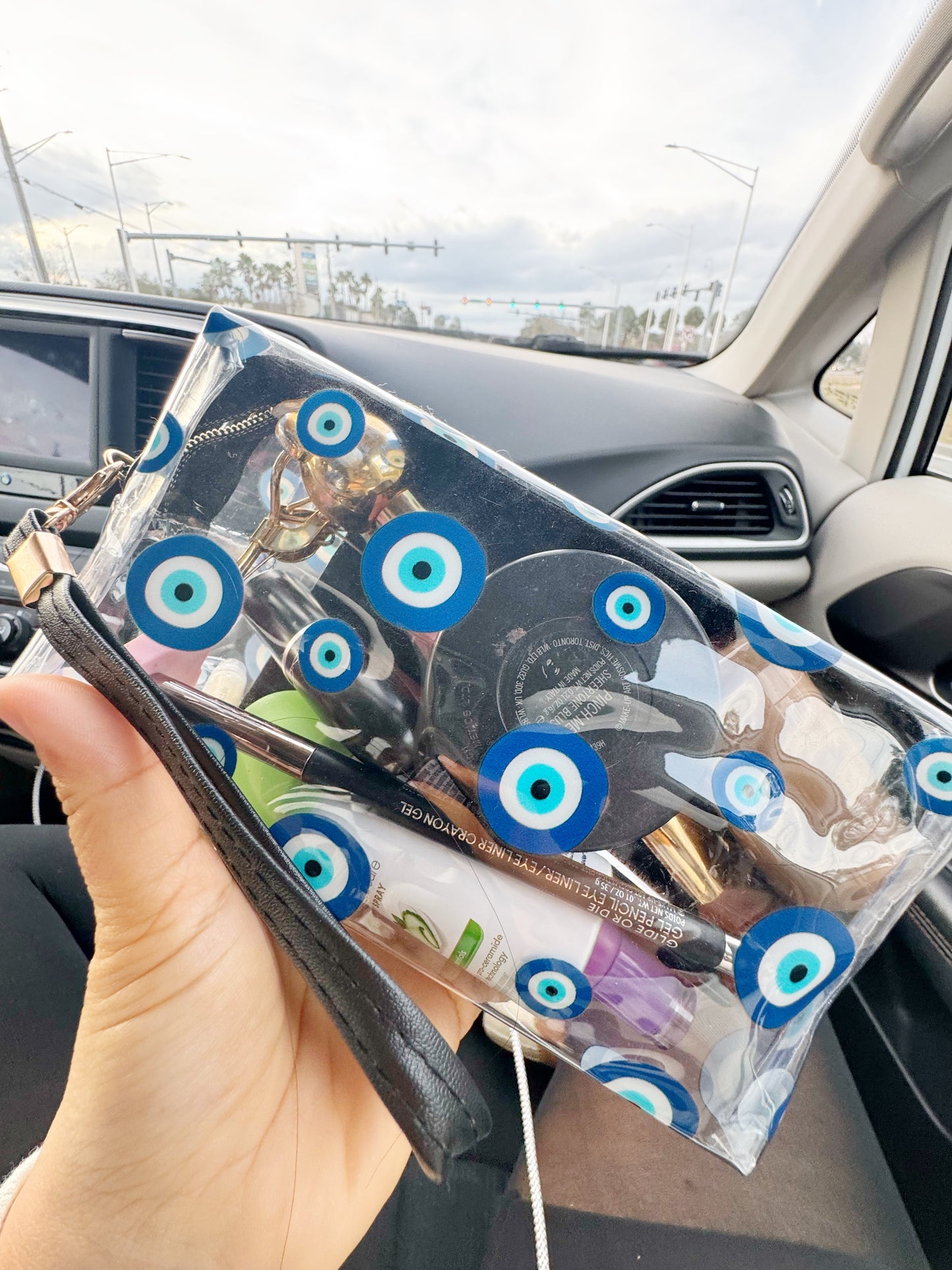 Evil Eye Transparent Makeup Bag with Detachable Wristlet