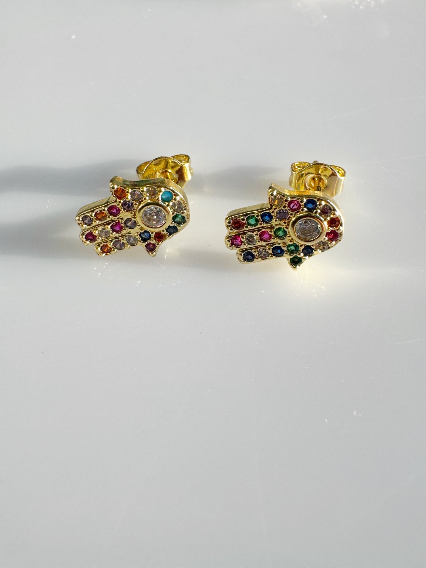 Rainbow Hamsa Stud Earrings – Mini Protection Charm