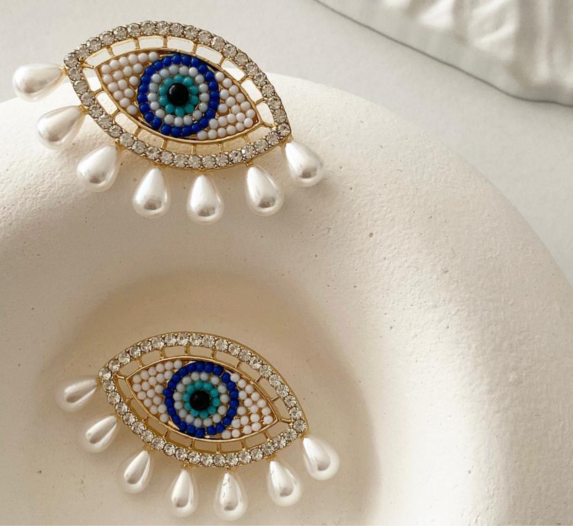 Evil Eye Pearl Statement Earrings