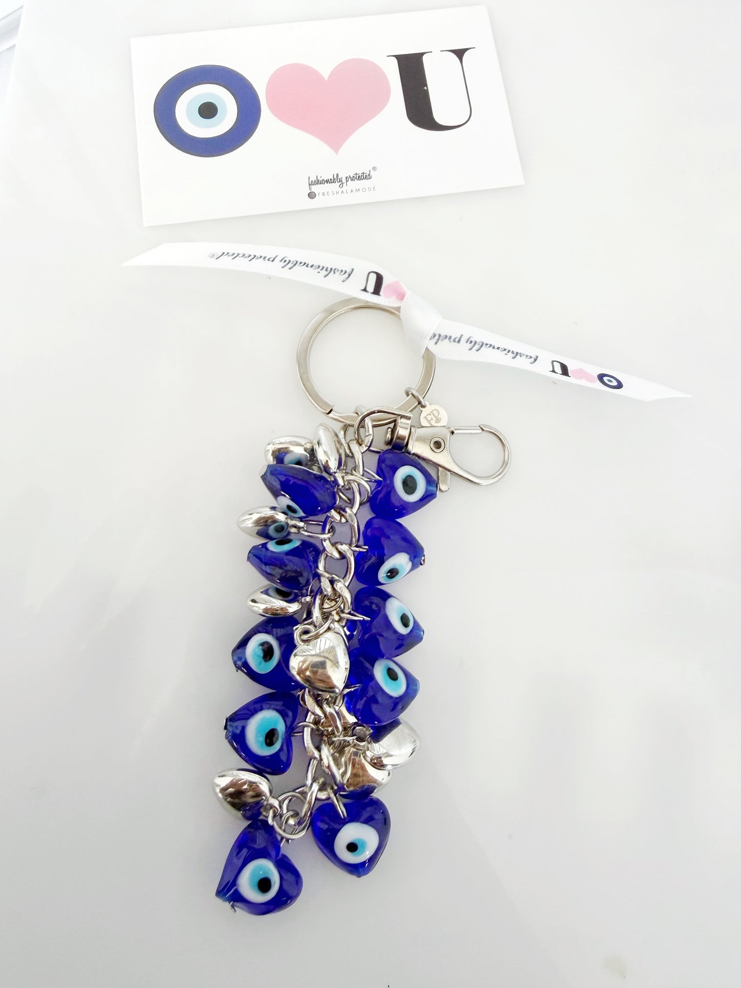 Glass Heart Evil Eye Cascade Purse Charm / Keychain