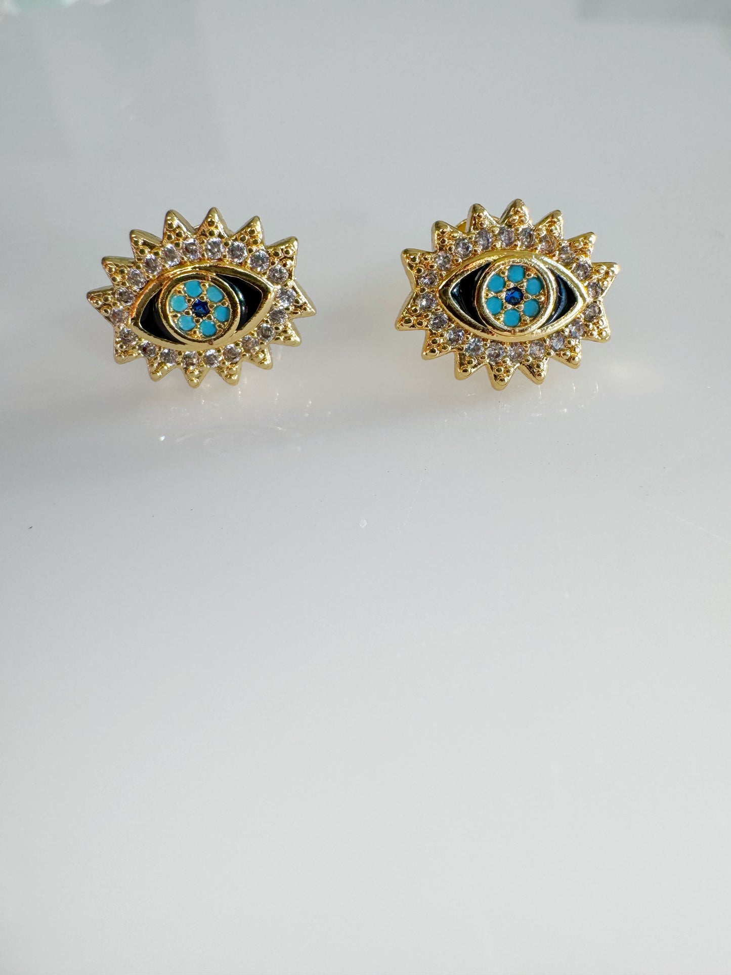 Sunburst Evil Eye Studs – Turquoise Mosaic & Gold