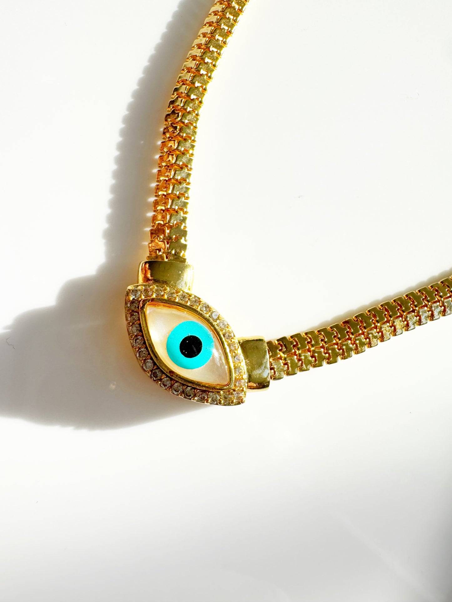 Evil Eye Crystal Ribbon Necklace