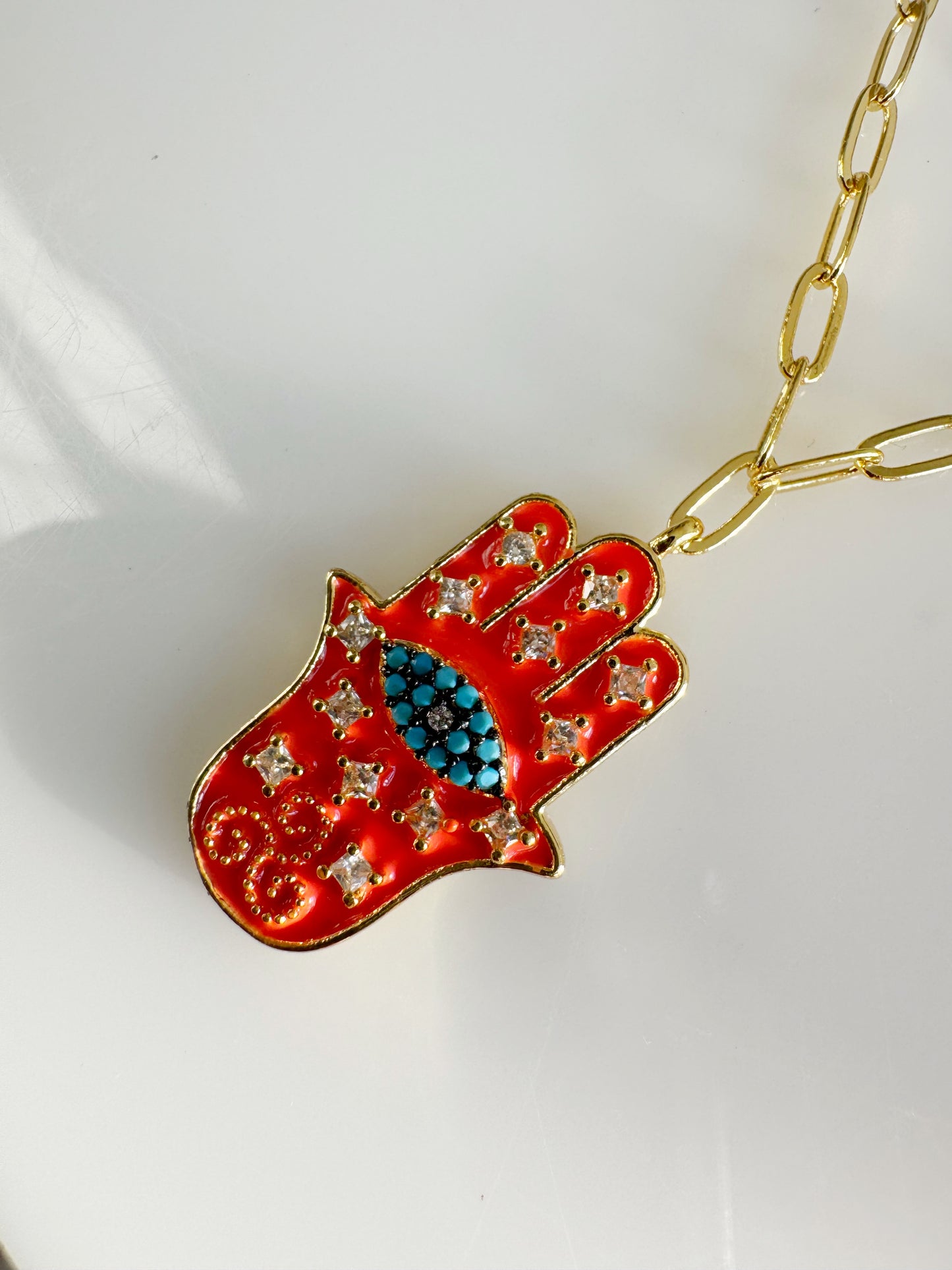 Orange Hamsa Hand Layering Necklace