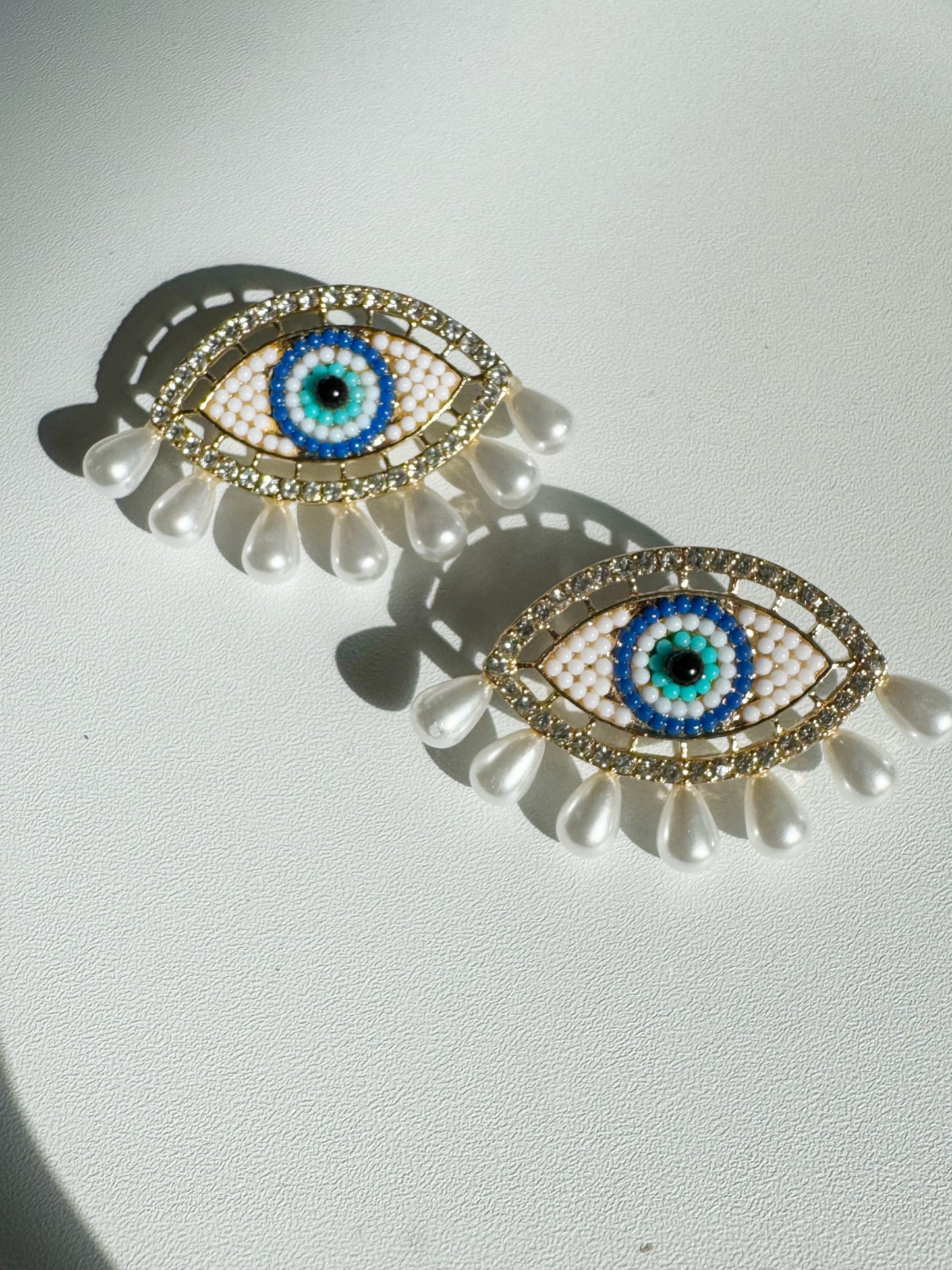 Evil Eye Pearl Statement Earrings