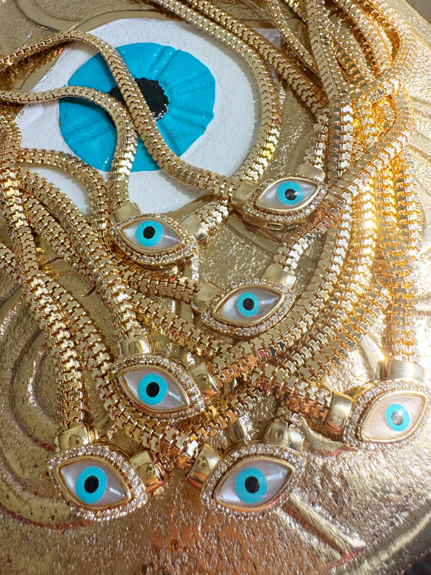 Evil Eye Crystal Ribbon Necklace