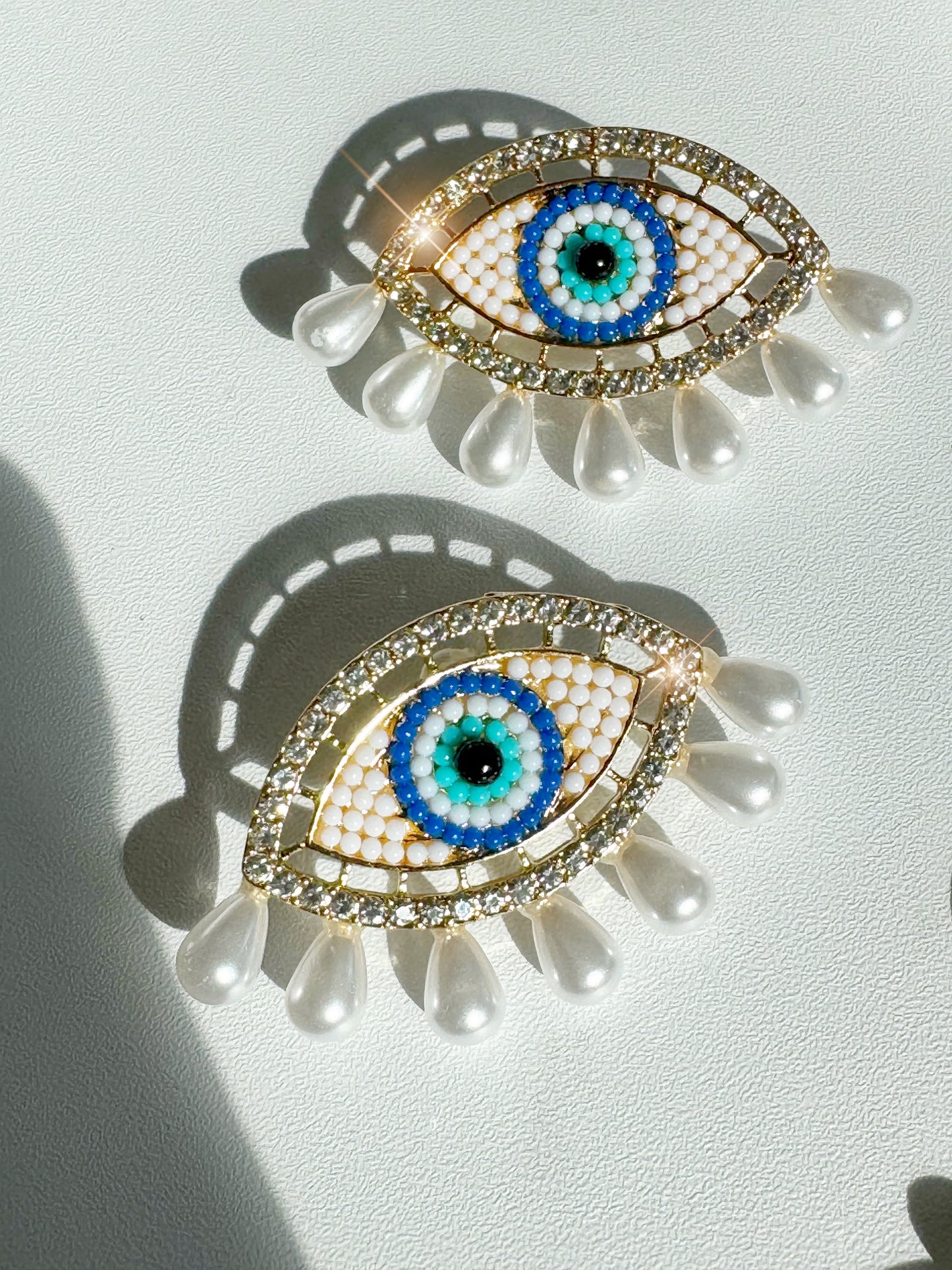 Evil Eye Pearl Statement Earrings