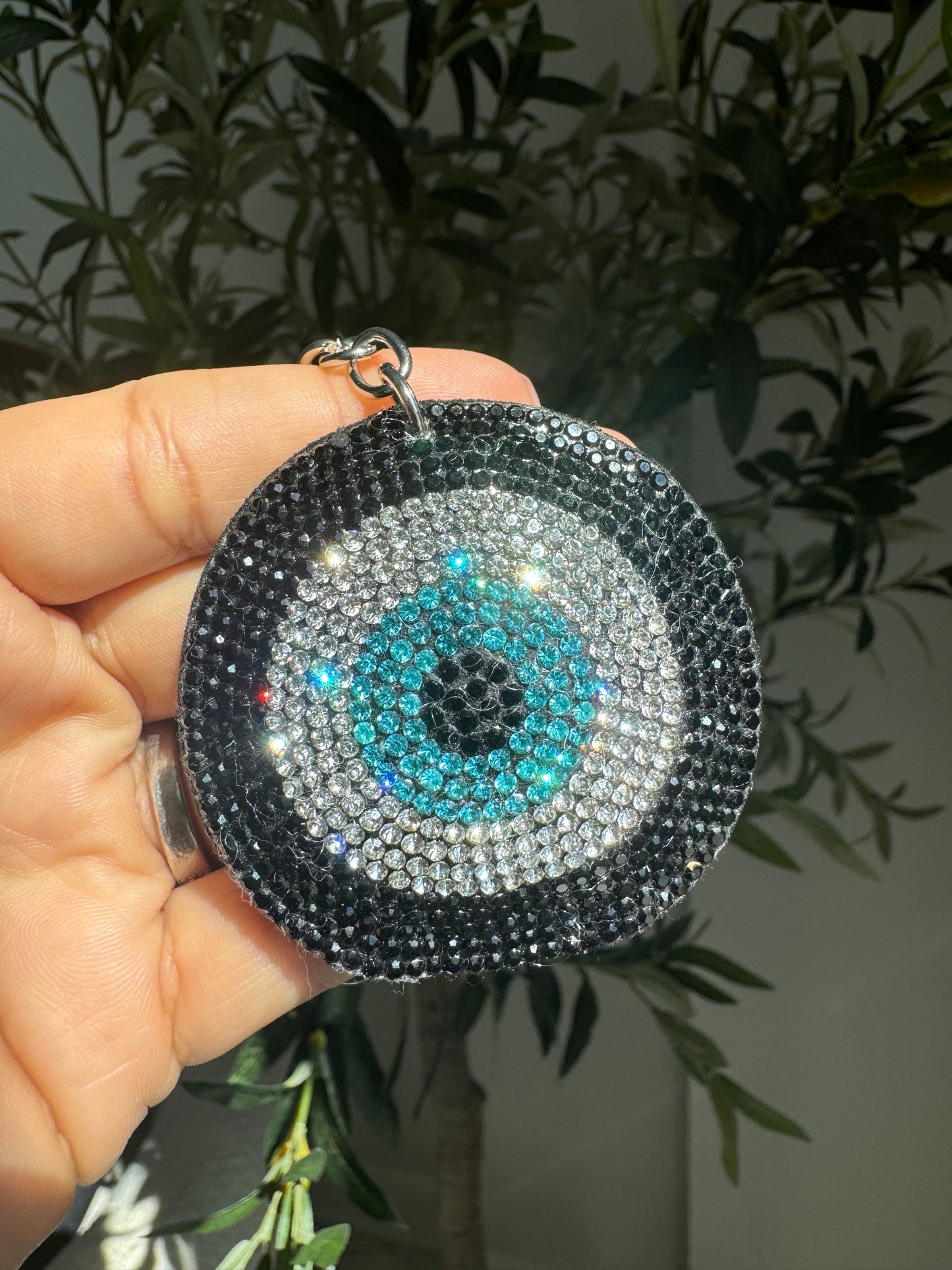 Black Evil Eye Crystal Keychain Clip