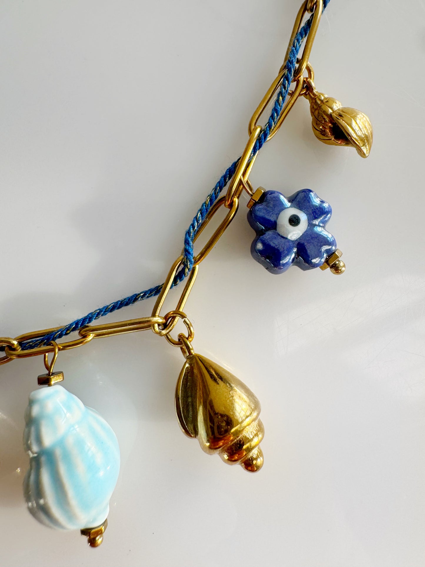 Blue Seashell & Evil Eye Charm Necklace