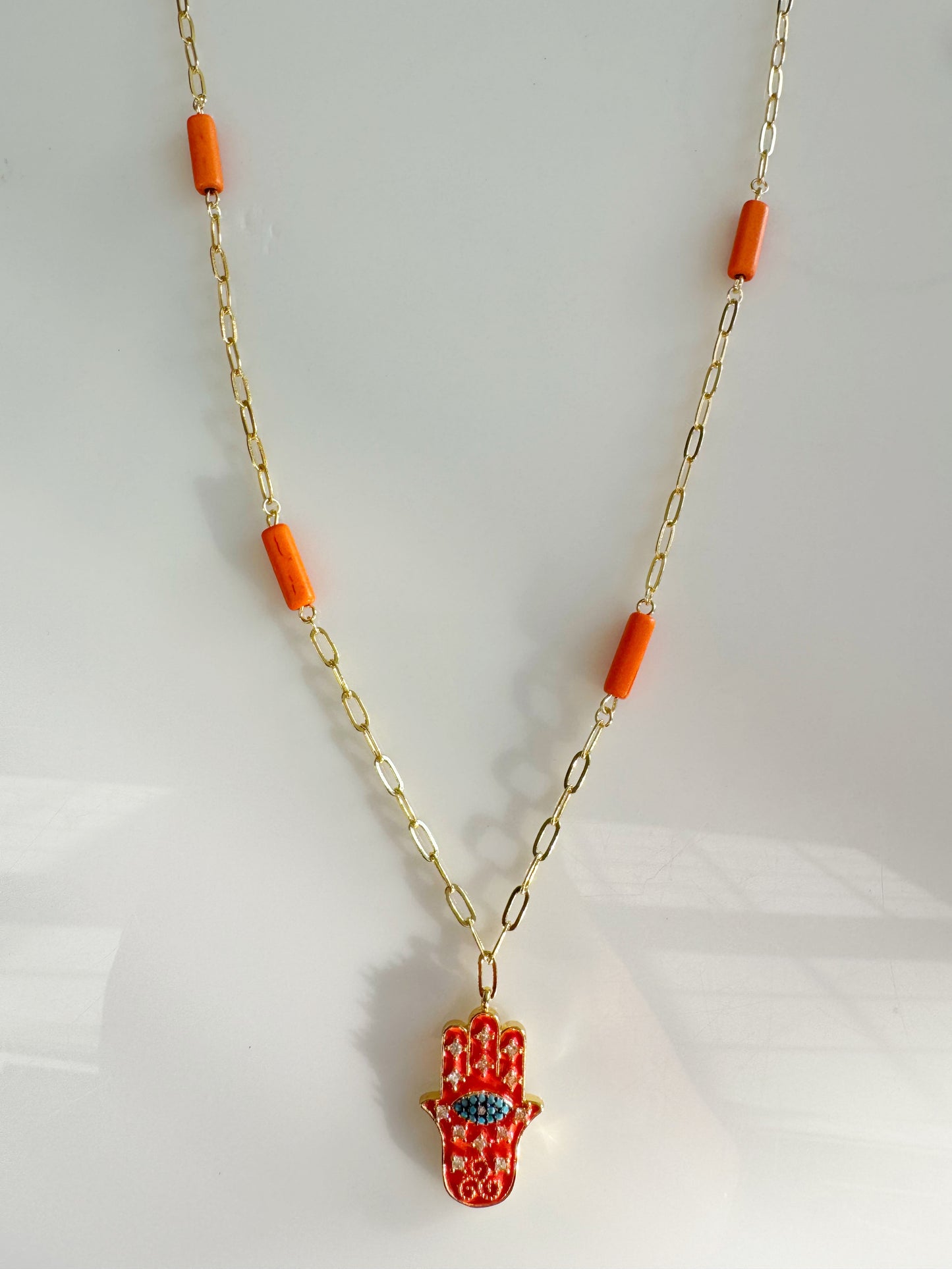 Orange Hamsa Hand Layering Necklace