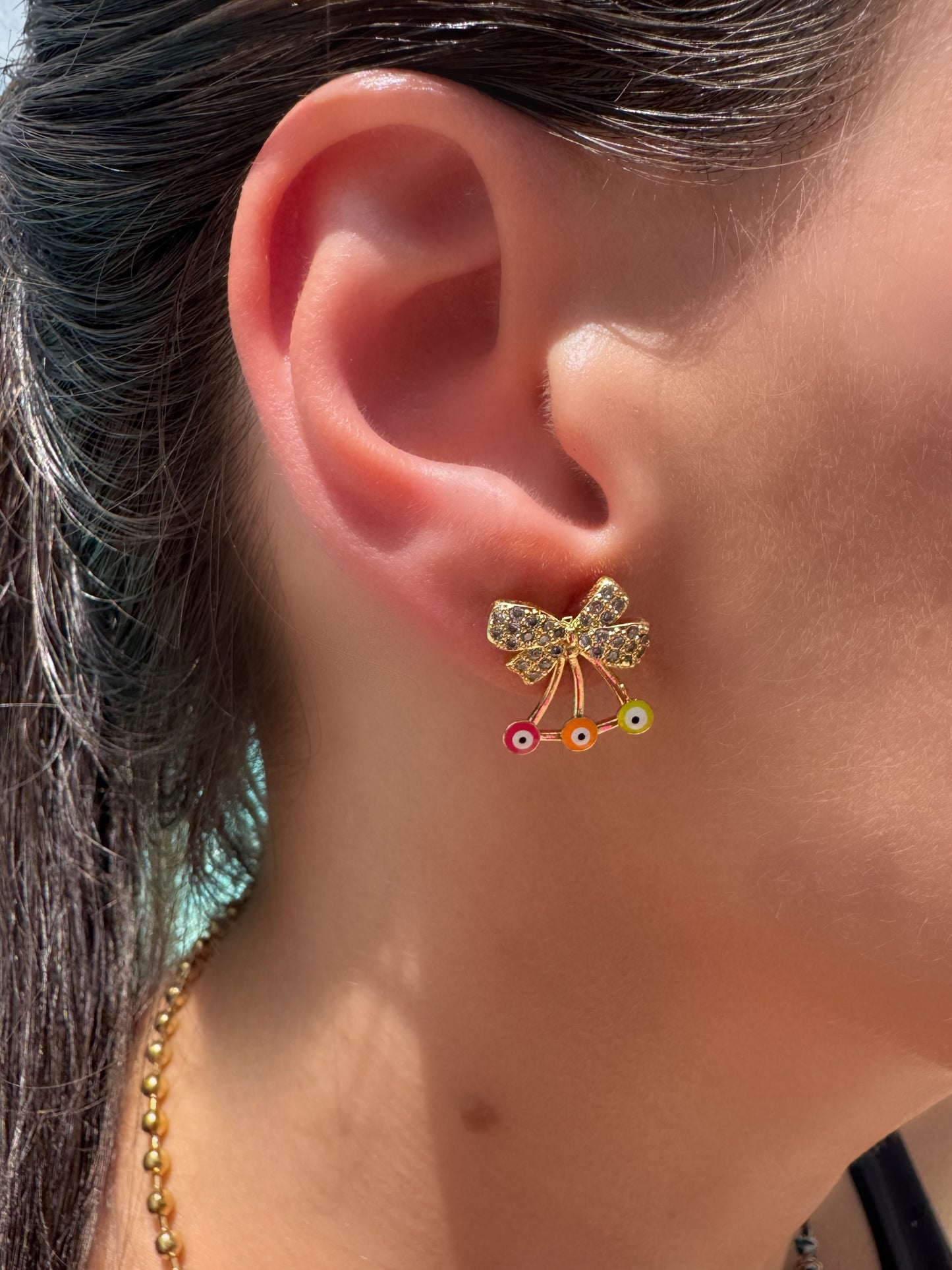Dainty Bow Evil Eye Studs – Multicolor Mini Charms