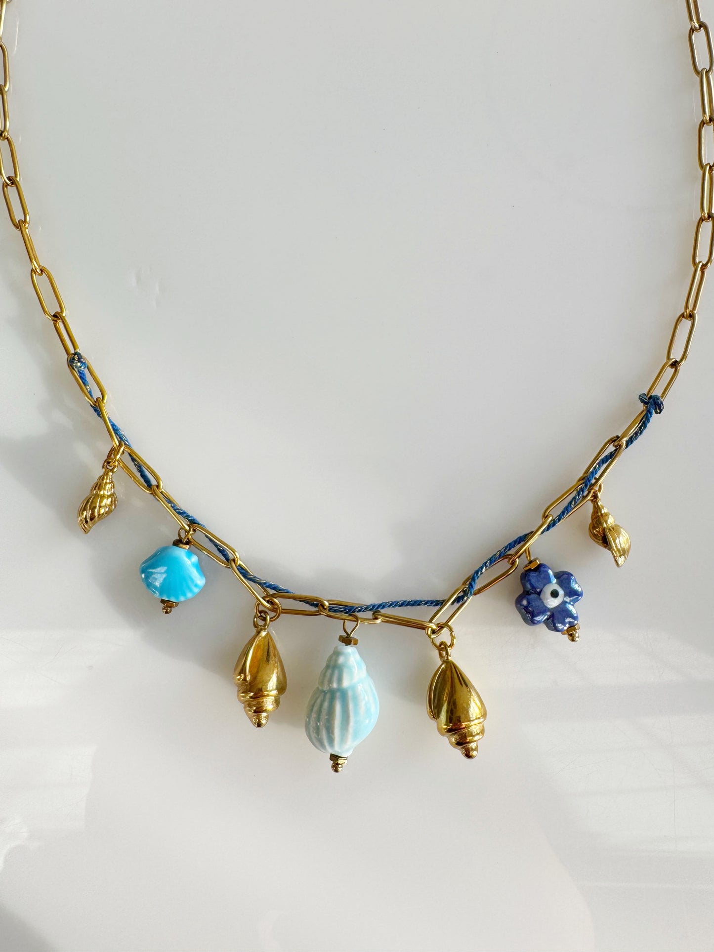 Blue Seashell & Evil Eye Charm Necklace