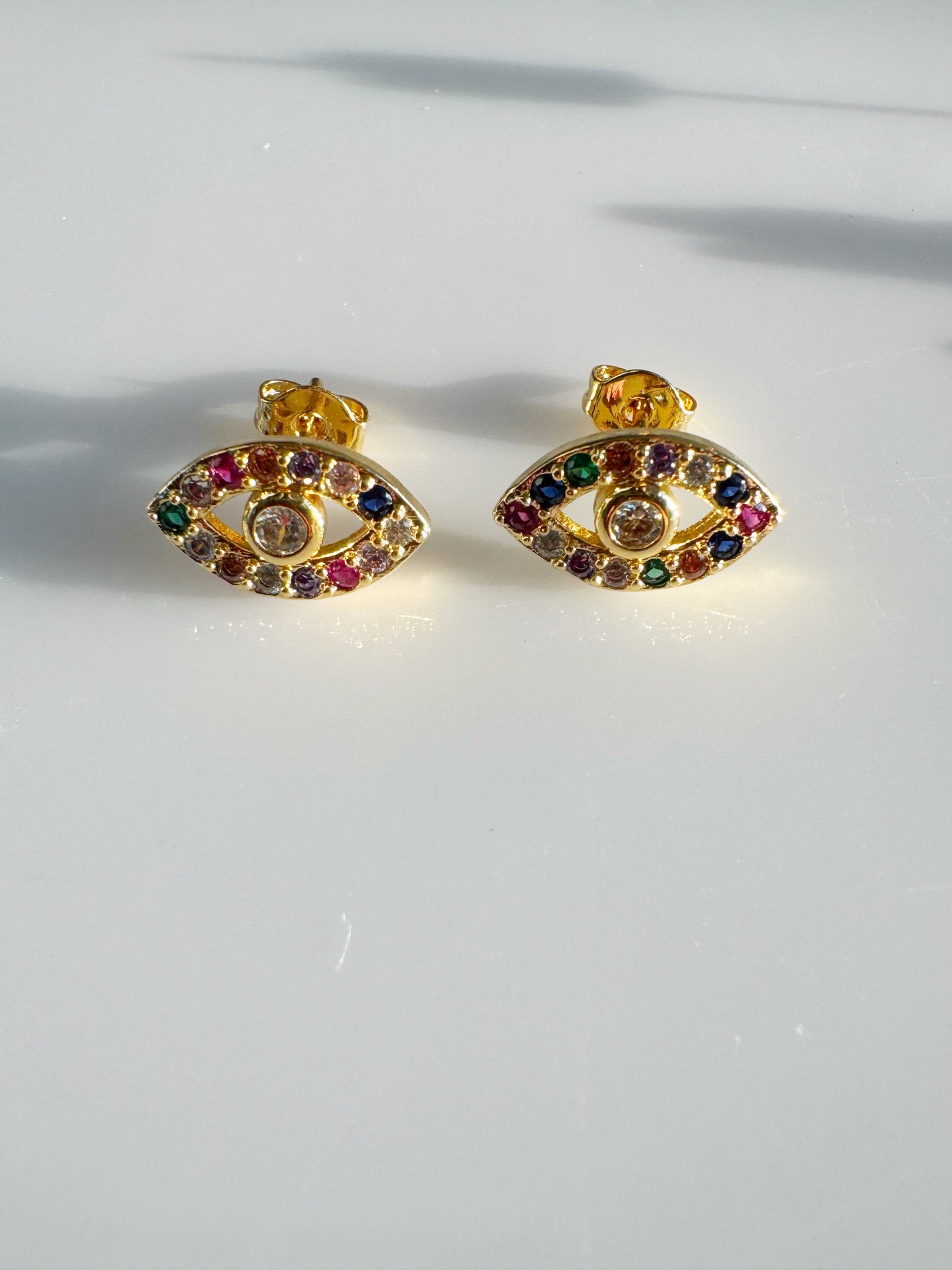 Rainbow Evil Eye Stud Earrings – Multicolor Crystal Charm