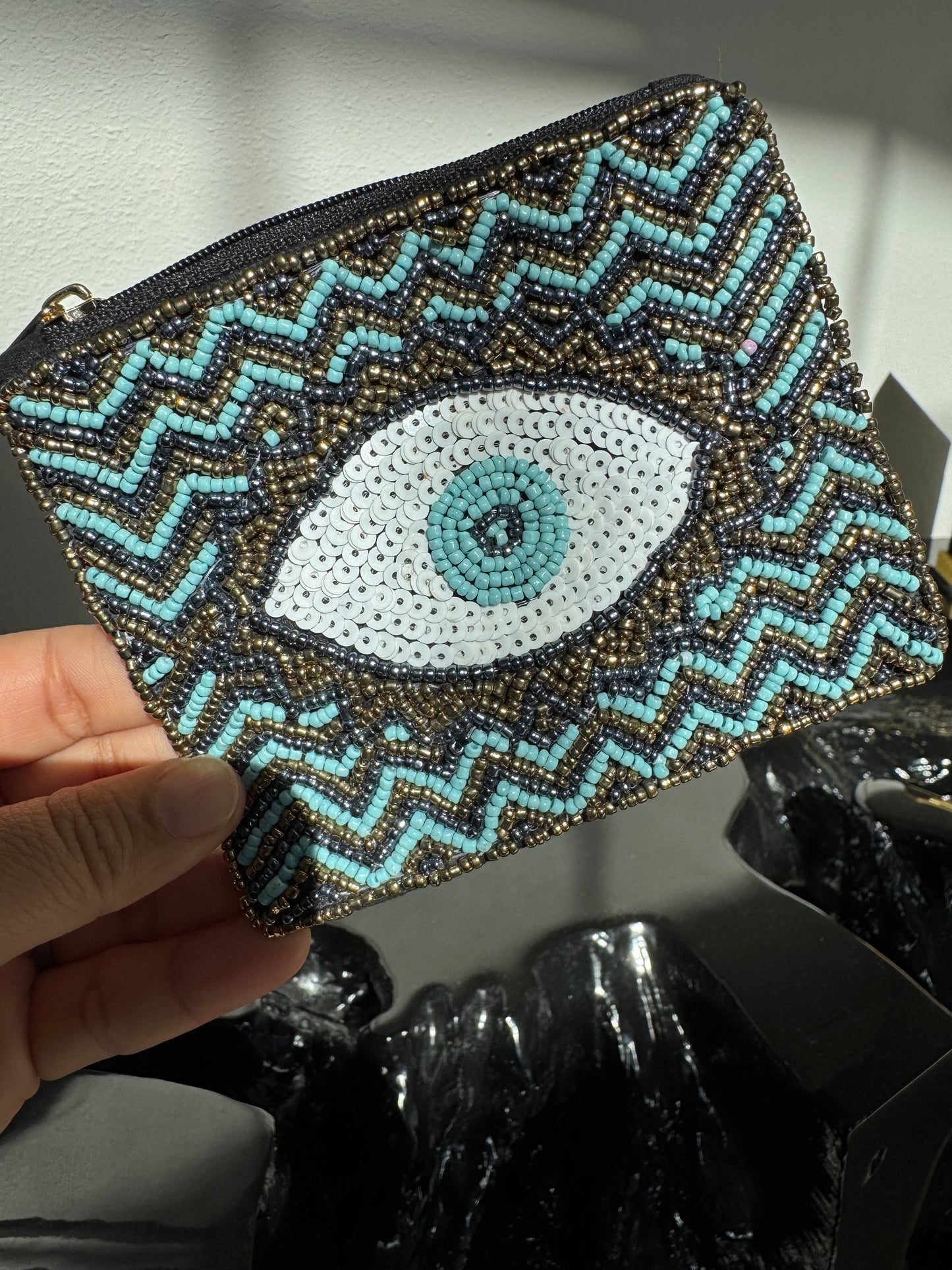 Evil Eye Hamsa Beaded Embroidered Coin/ Cash Purse