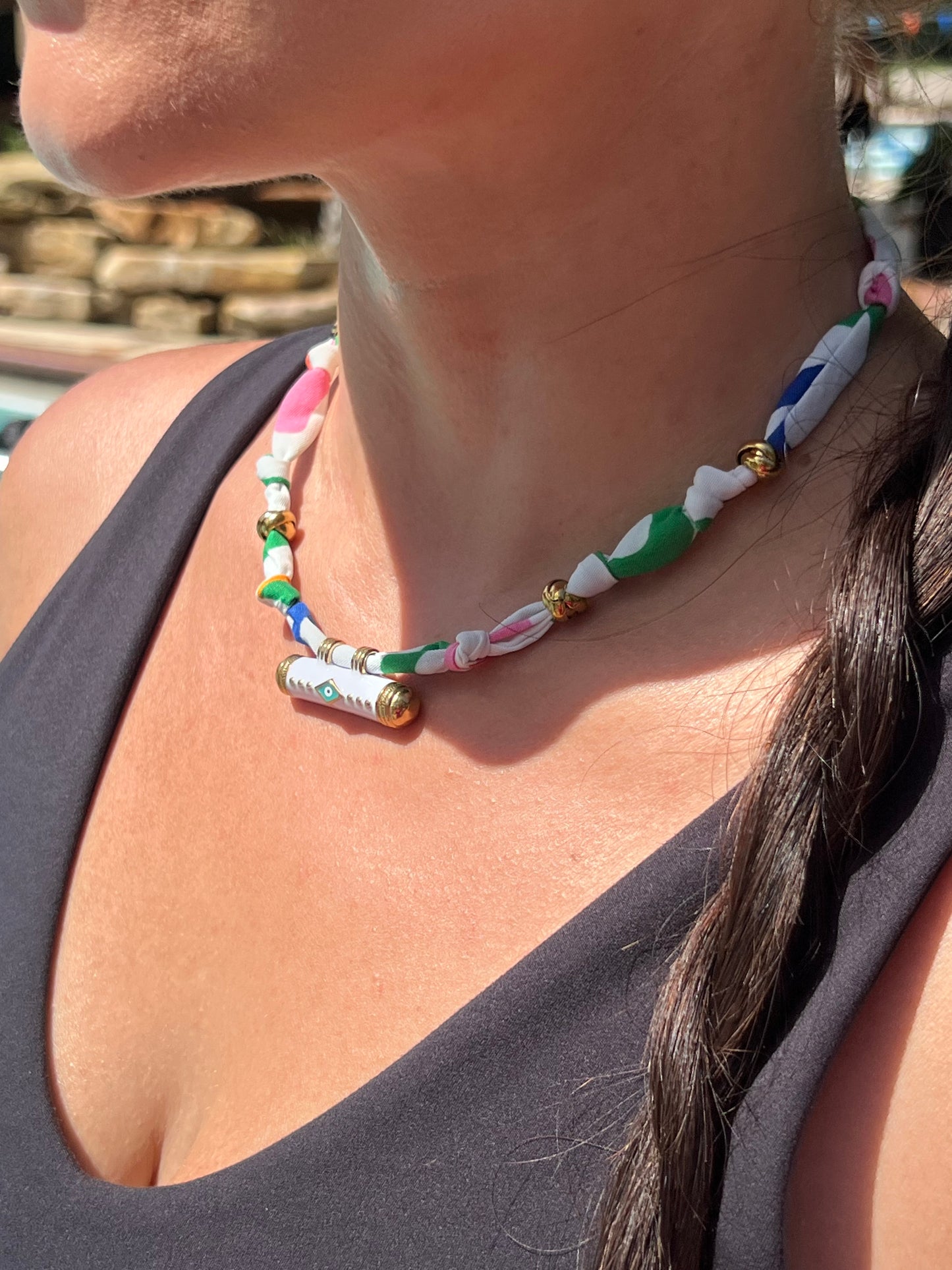 Evil Eye Fabric Wrapped Necklace