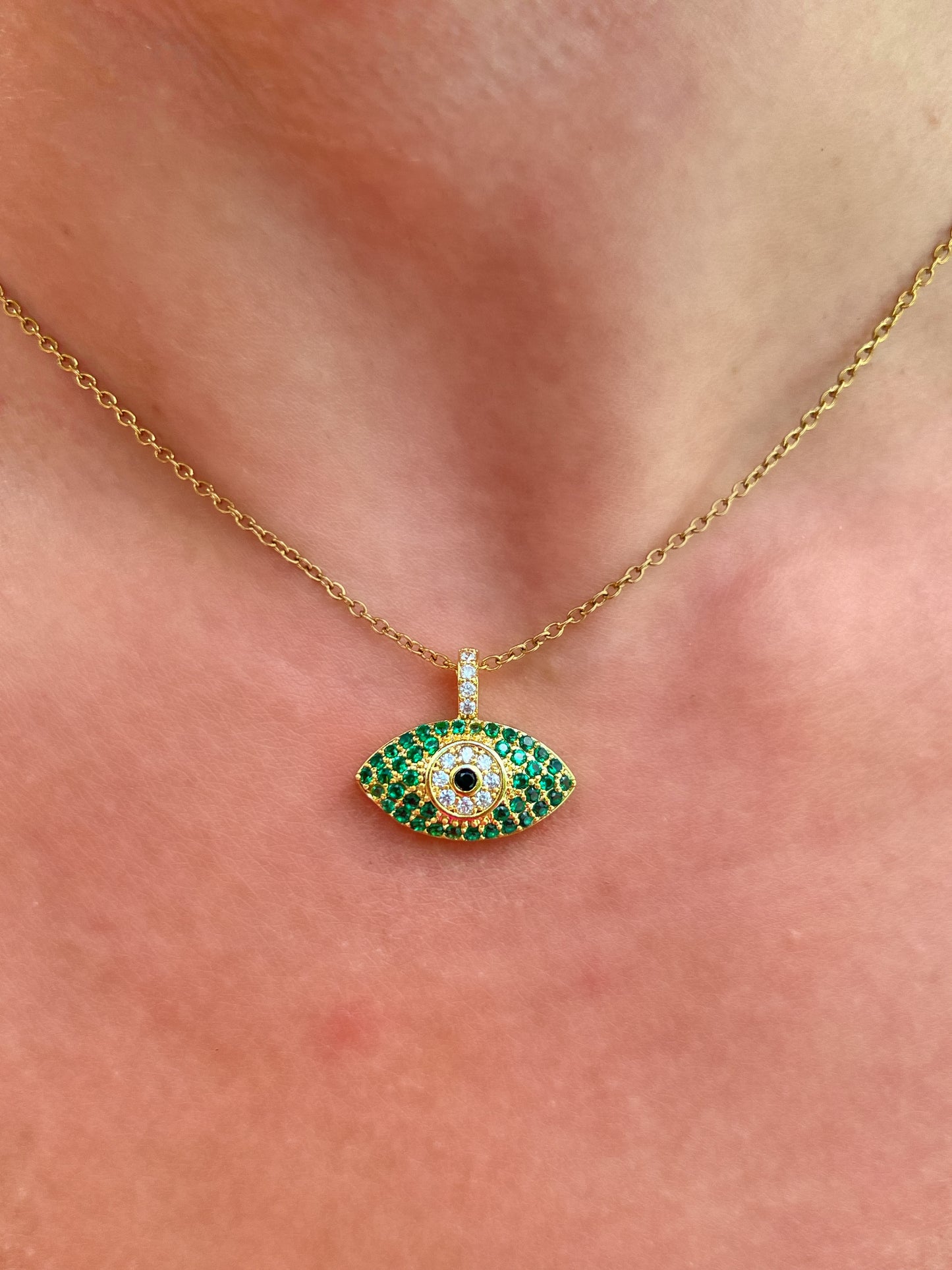 Green Crystal Evil Eye Necklace