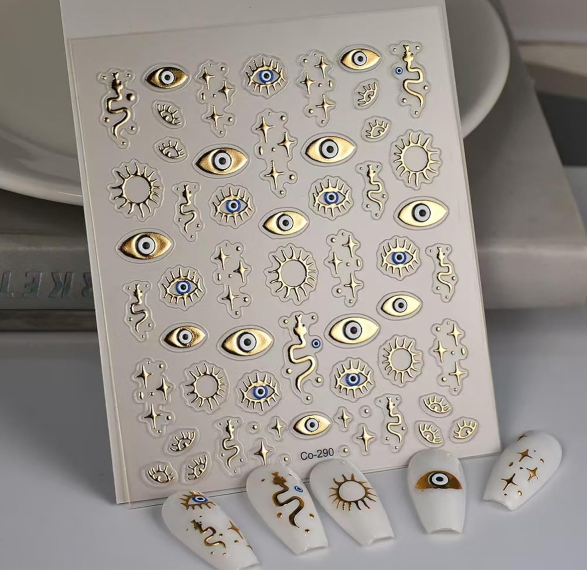 Evil Eye Metallic Nail Art Sticker Decals with Tools Easy!