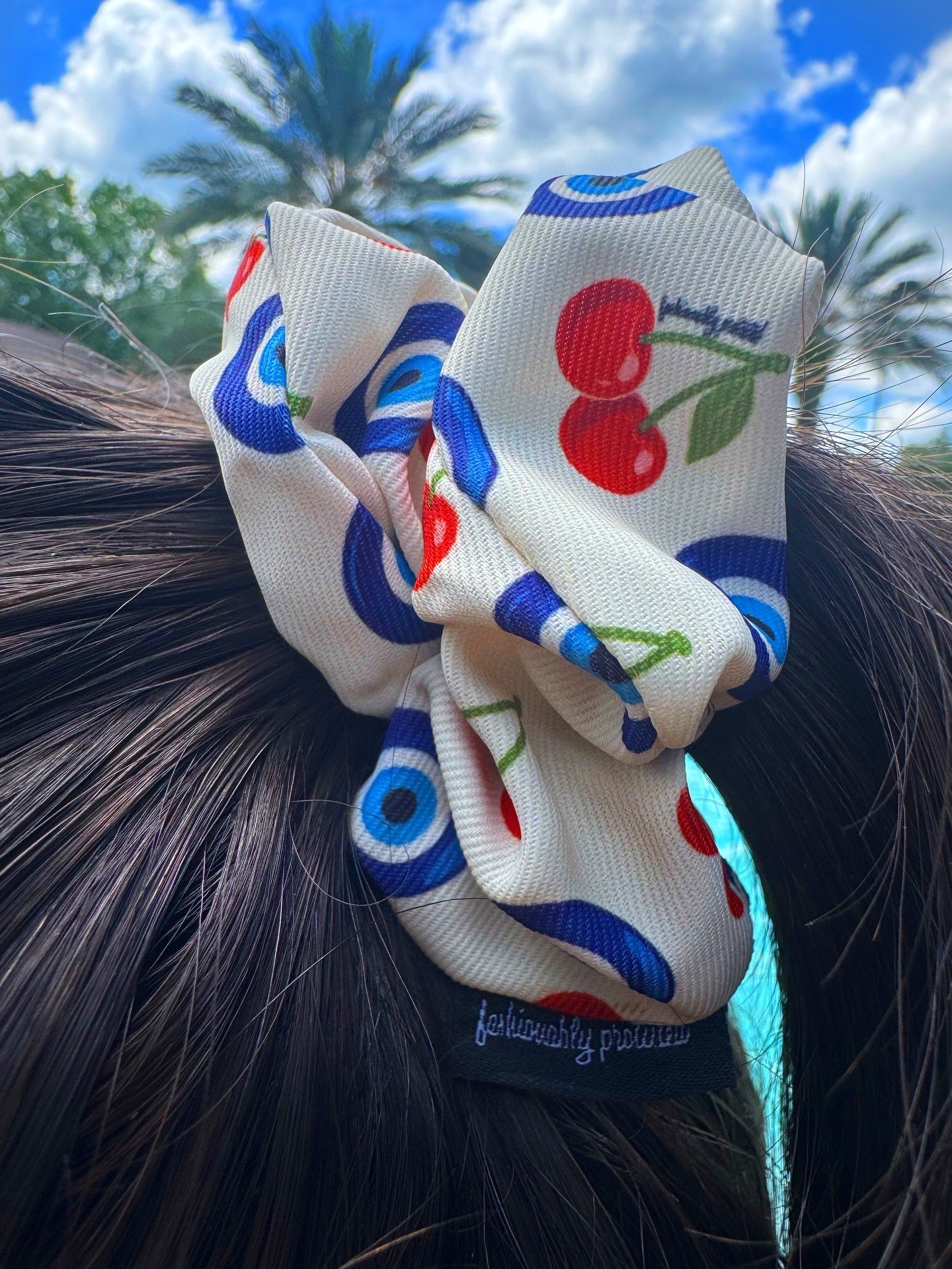 Cherry Evil Eye Seamless Scrunchie