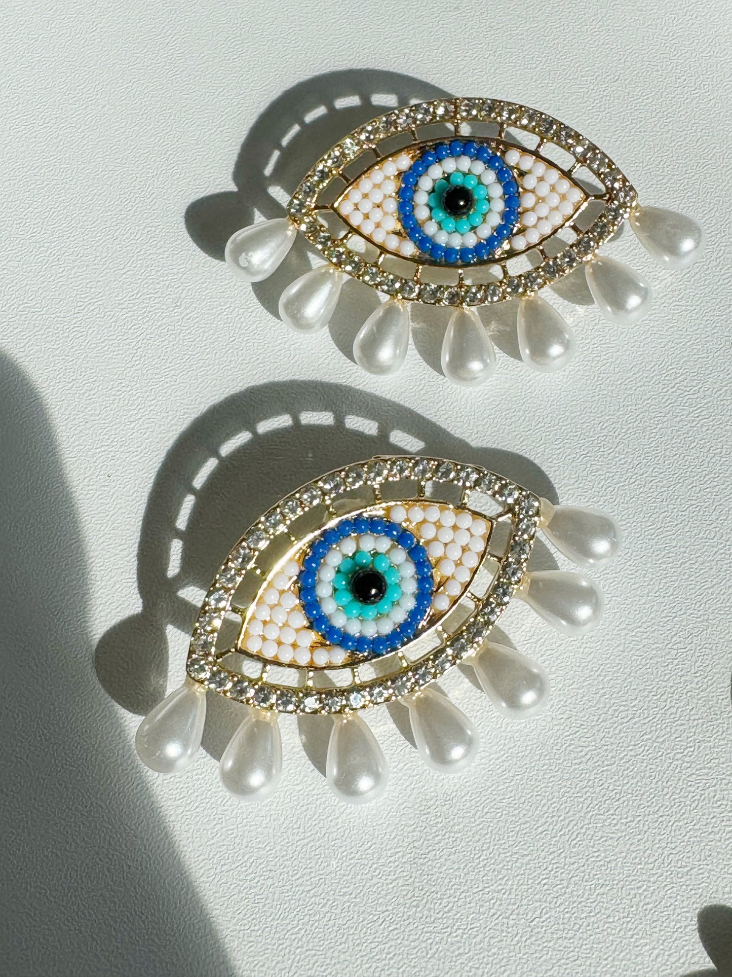 Evil Eye Pearl Statement Earrings