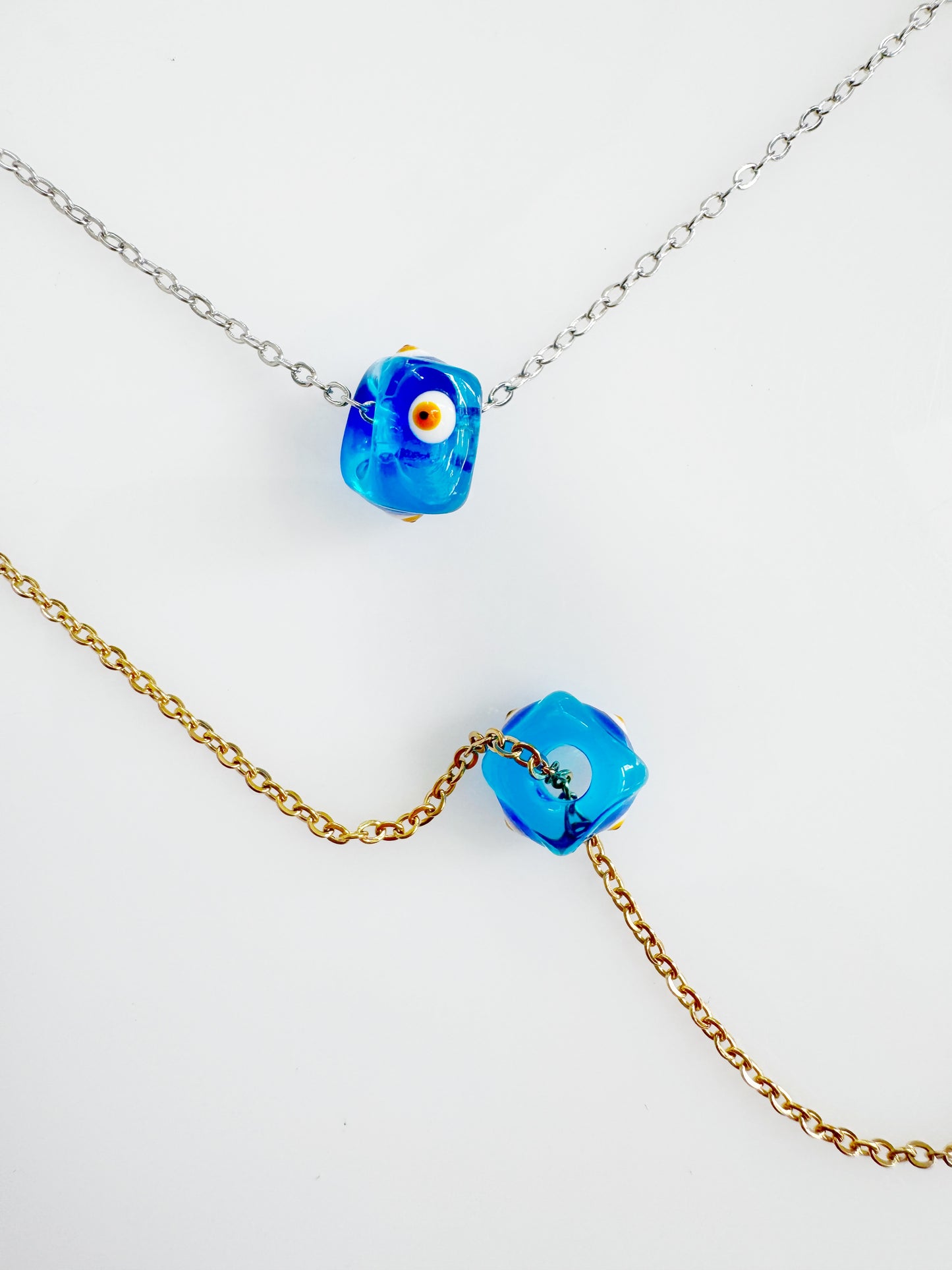 Clear Glass Evil Eye 360 Cube Necklace