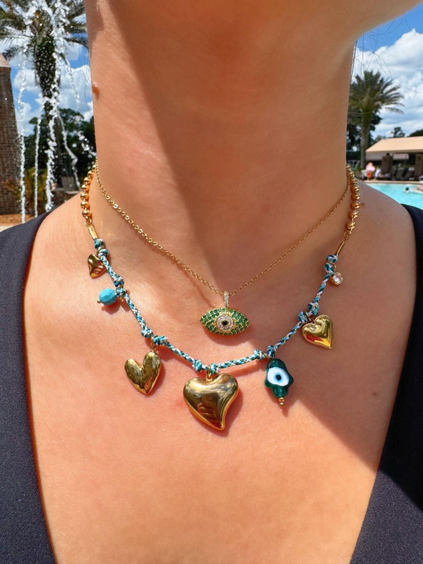 Green Crystal Evil Eye Necklace