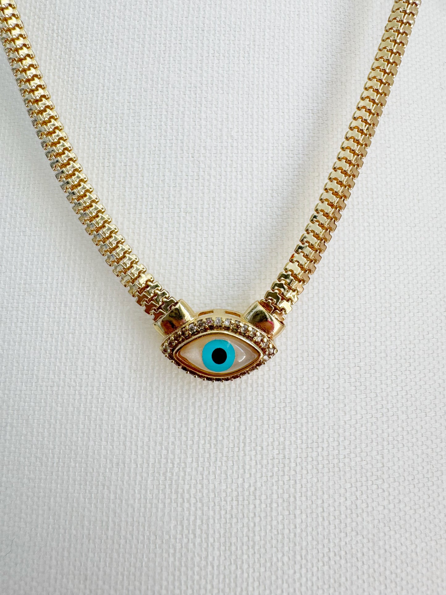 Evil Eye Crystal Ribbon Necklace