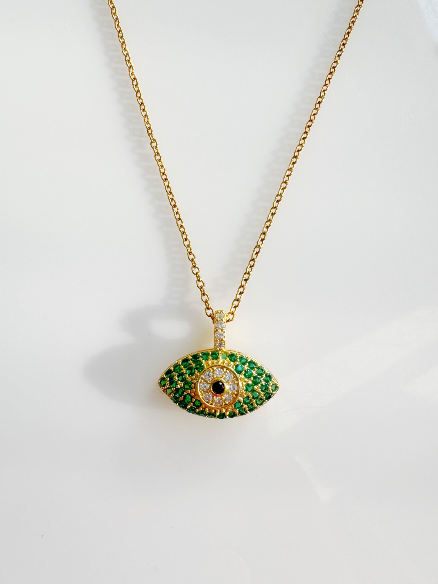 Green Crystal Evil Eye Necklace