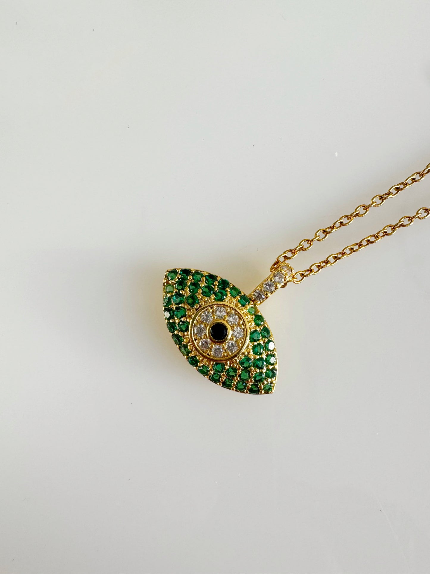 Green Crystal Evil Eye Necklace