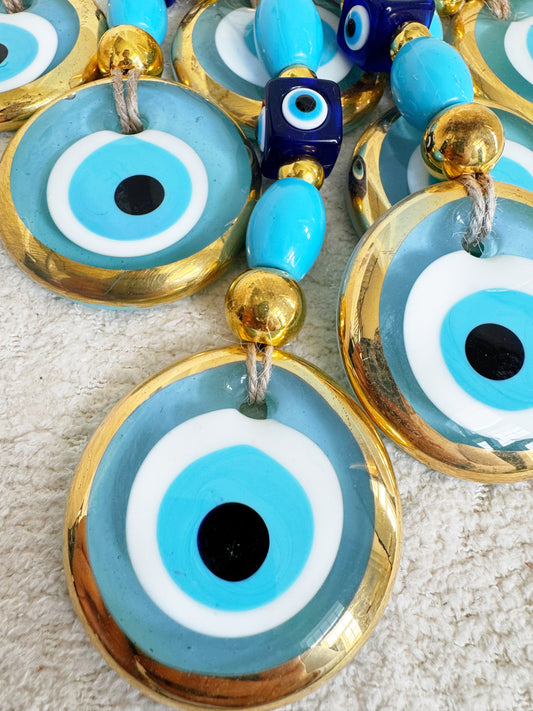 NEW COLOR! Limited Edition Baby Blue Gold Brushed Evil Eye Amulet Wall Decor