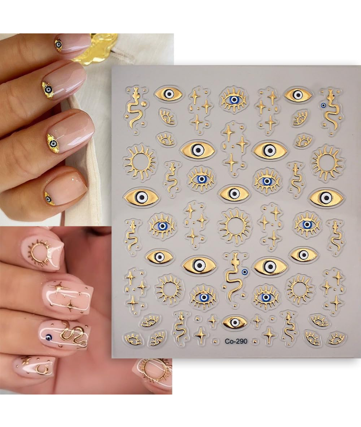 Evil Eye Metallic Nail Art Sticker Decals with Tools Easy!