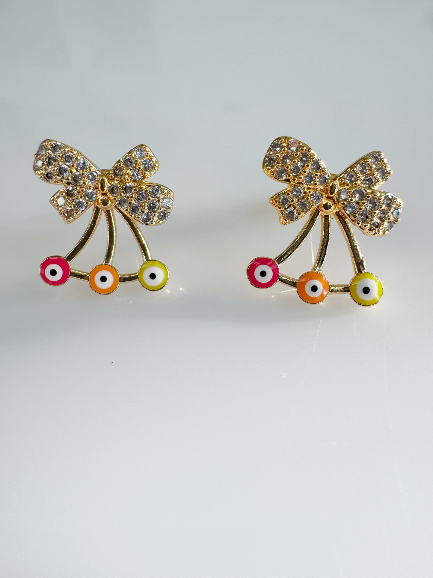 Dainty Bow Evil Eye Studs – Multicolor Mini Charms