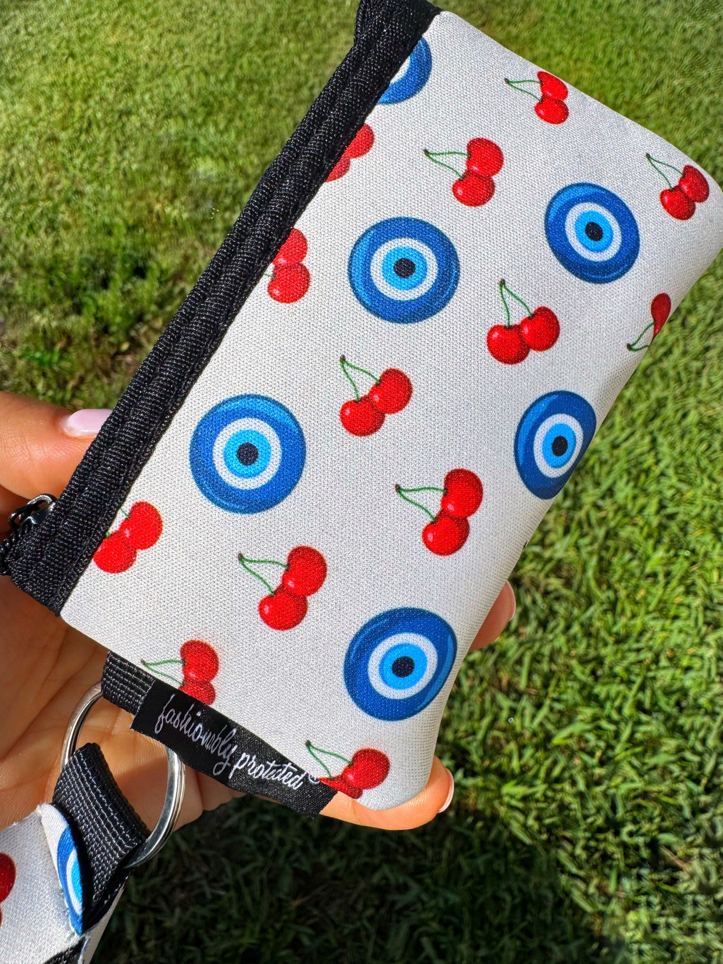 Cherry Evil Eye Neoprene Cash & Coin Wristlet -Exclusive Print