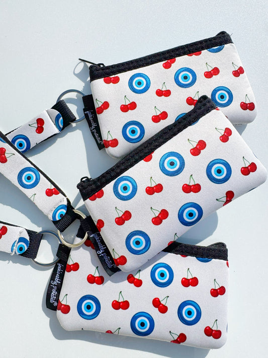 Cherry Evil Eye Neoprene Cash & Coin Wristlet -Exclusive Print