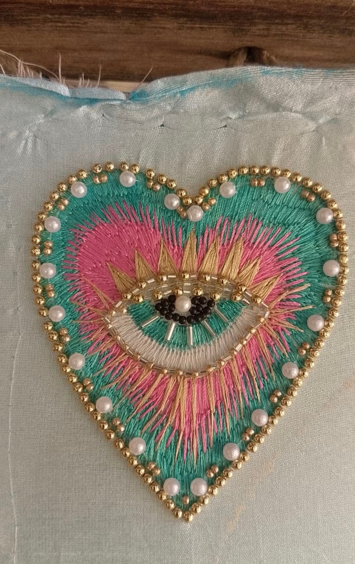 Hand Embroidered Evil Eye Heart Plush Decor includes GIFTBAG