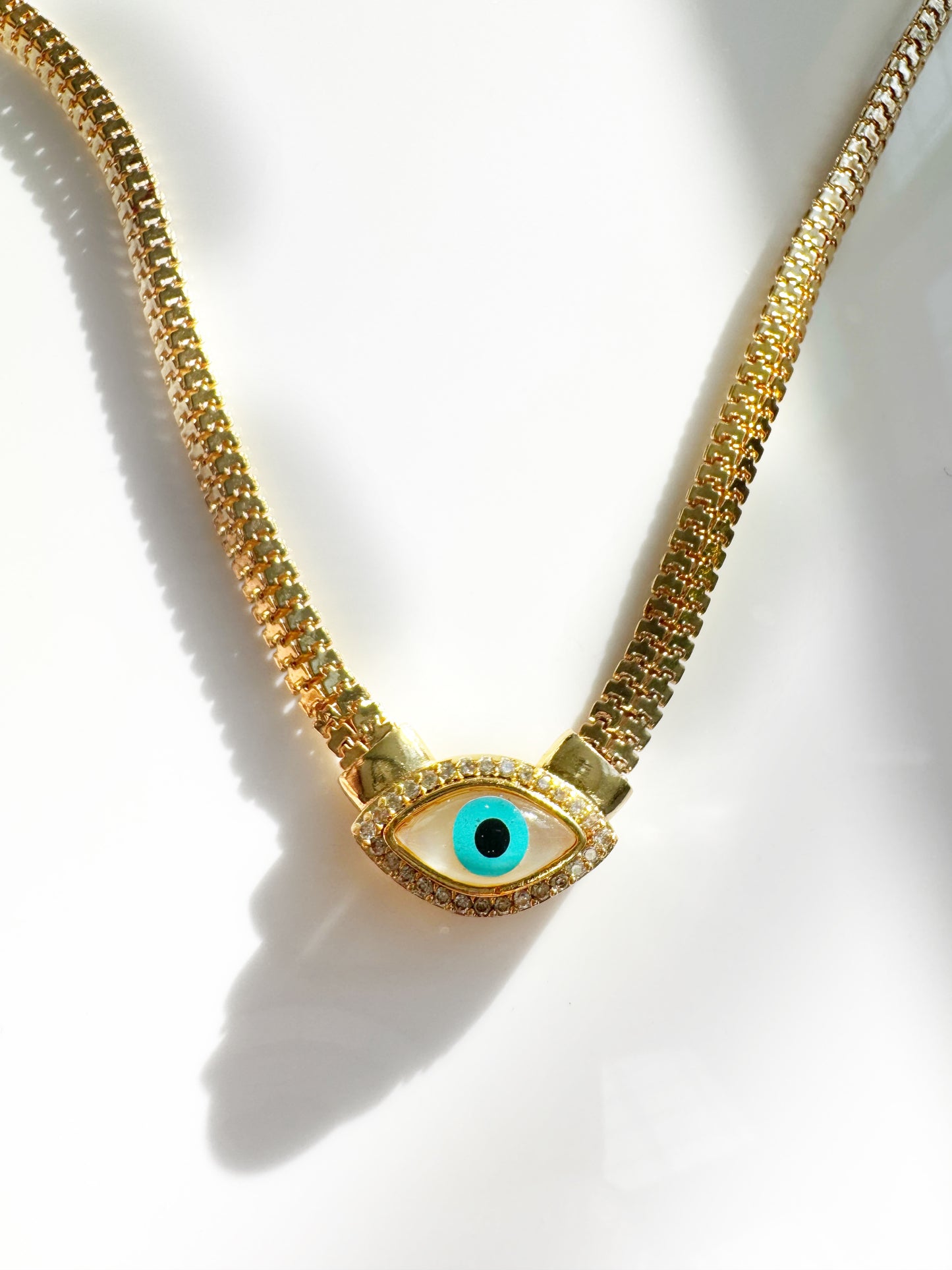 Evil Eye Crystal Ribbon Necklace