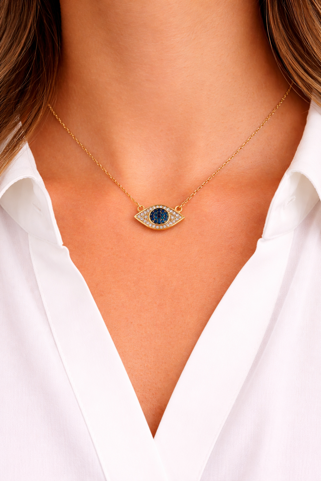Almond Evil Eye Crystal Necklace