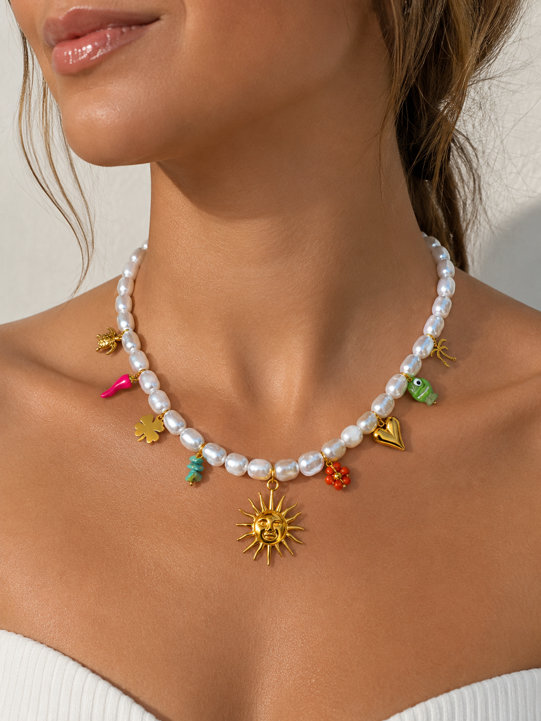 Lucky Charm Pearl Necklace | Iridescent Pearl Inspired Statement Necklace