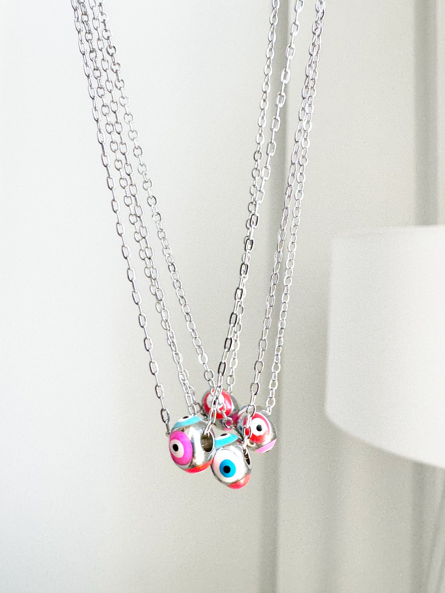 Evil Eye Silver Hand painted Cube Charm Necklace