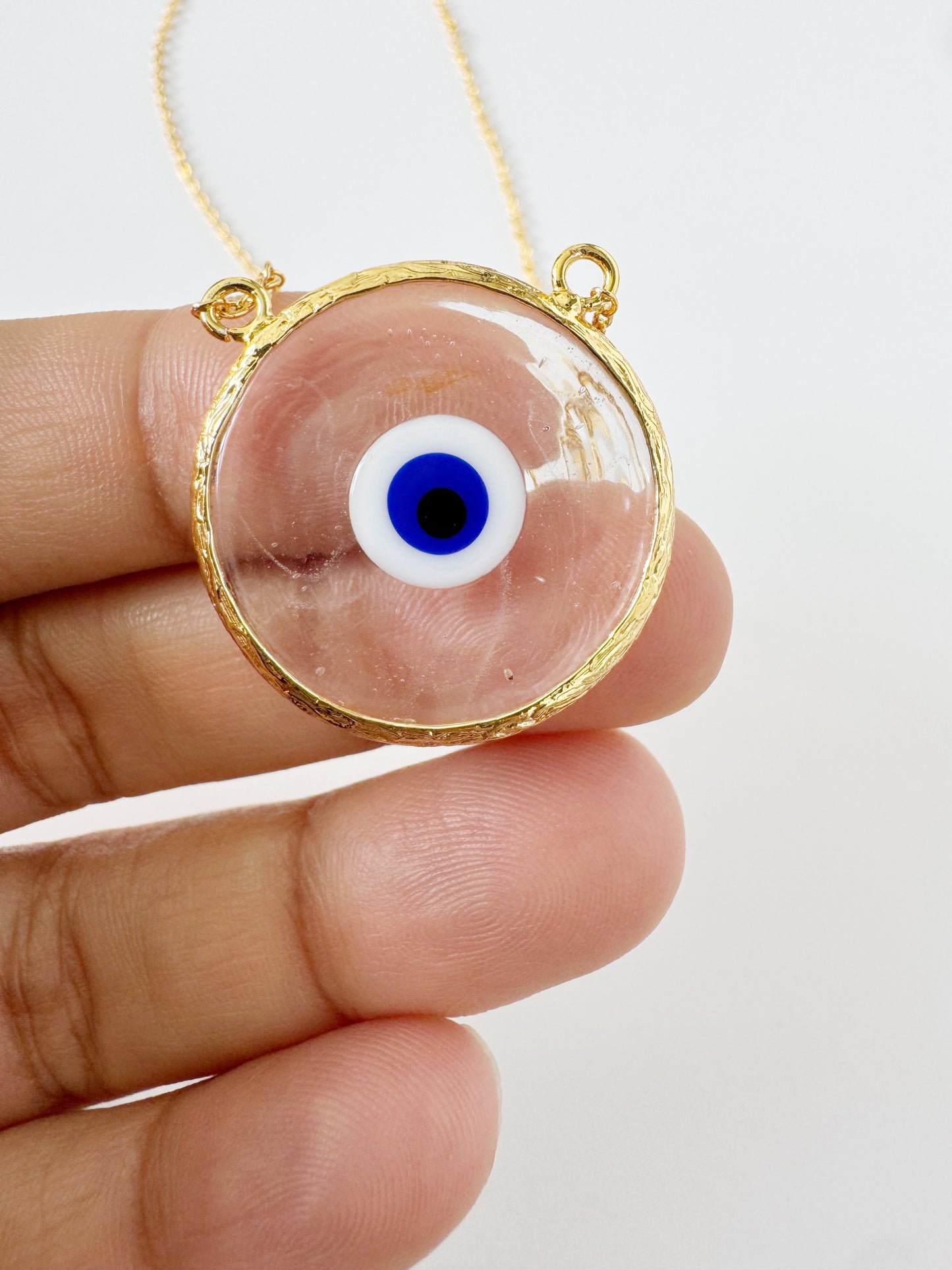 Golden Glass Brass Evil Eye Necklace with GIFT travel FP case