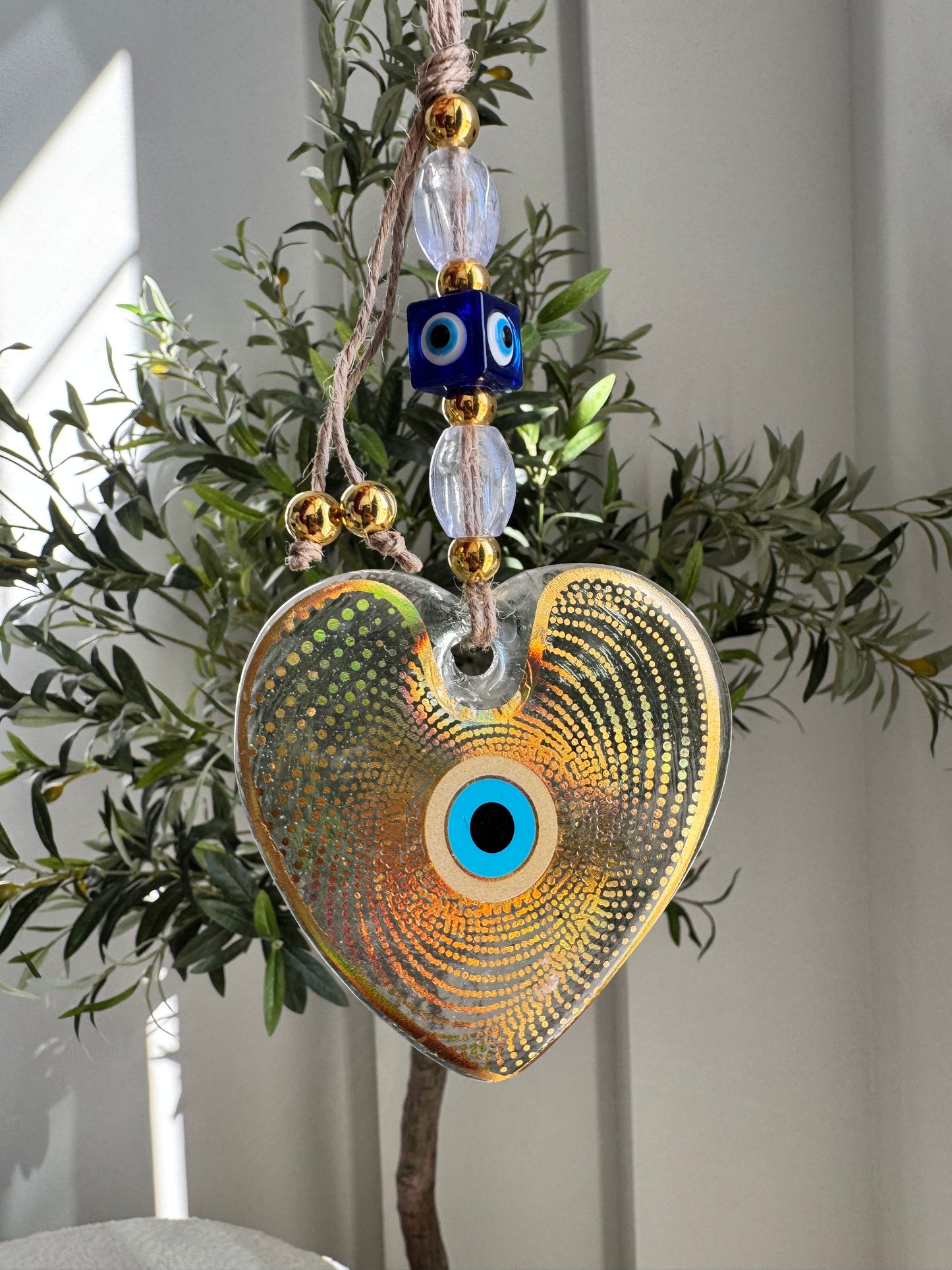 Golden Glass Evil Eye Wall Decor Amulet with free gift bag
