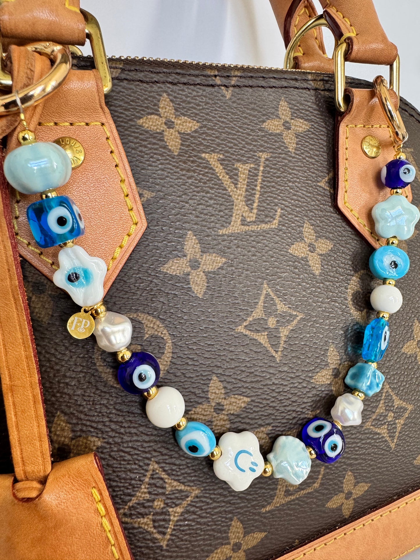 Evil Eye Happy Blue Beaded Purse Bag Charm