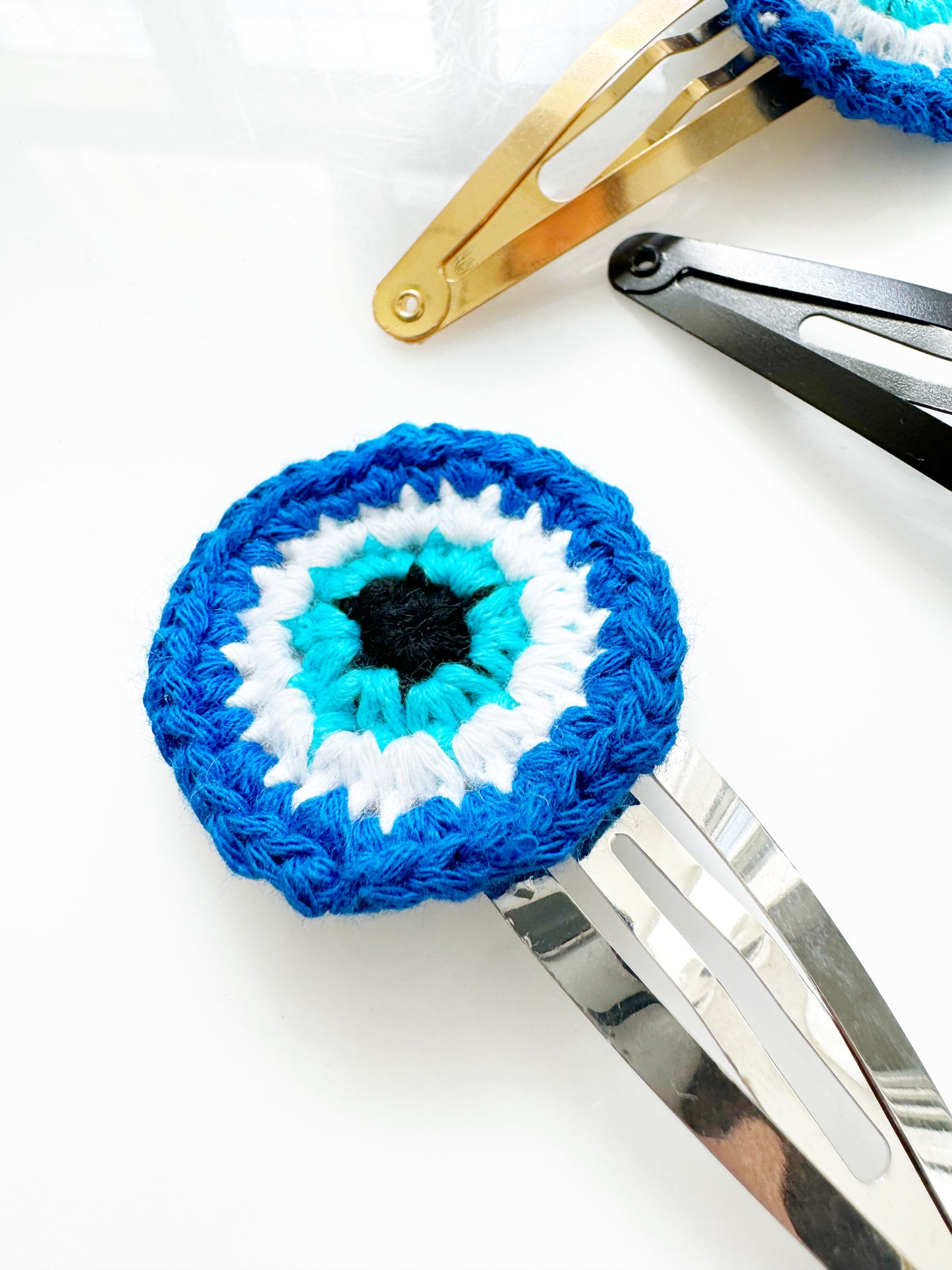 Evil Eye Crochet Knitted Hair Snap Clips Set