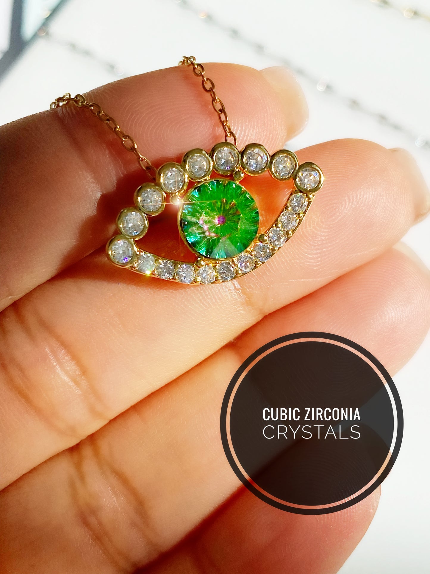 Evil Eye Green Color Change Crystal Necklace