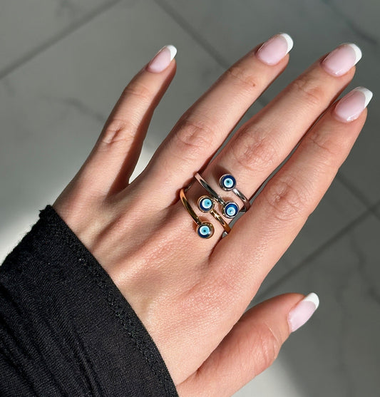 Evil Eye Wrapped Ring Adjustable
