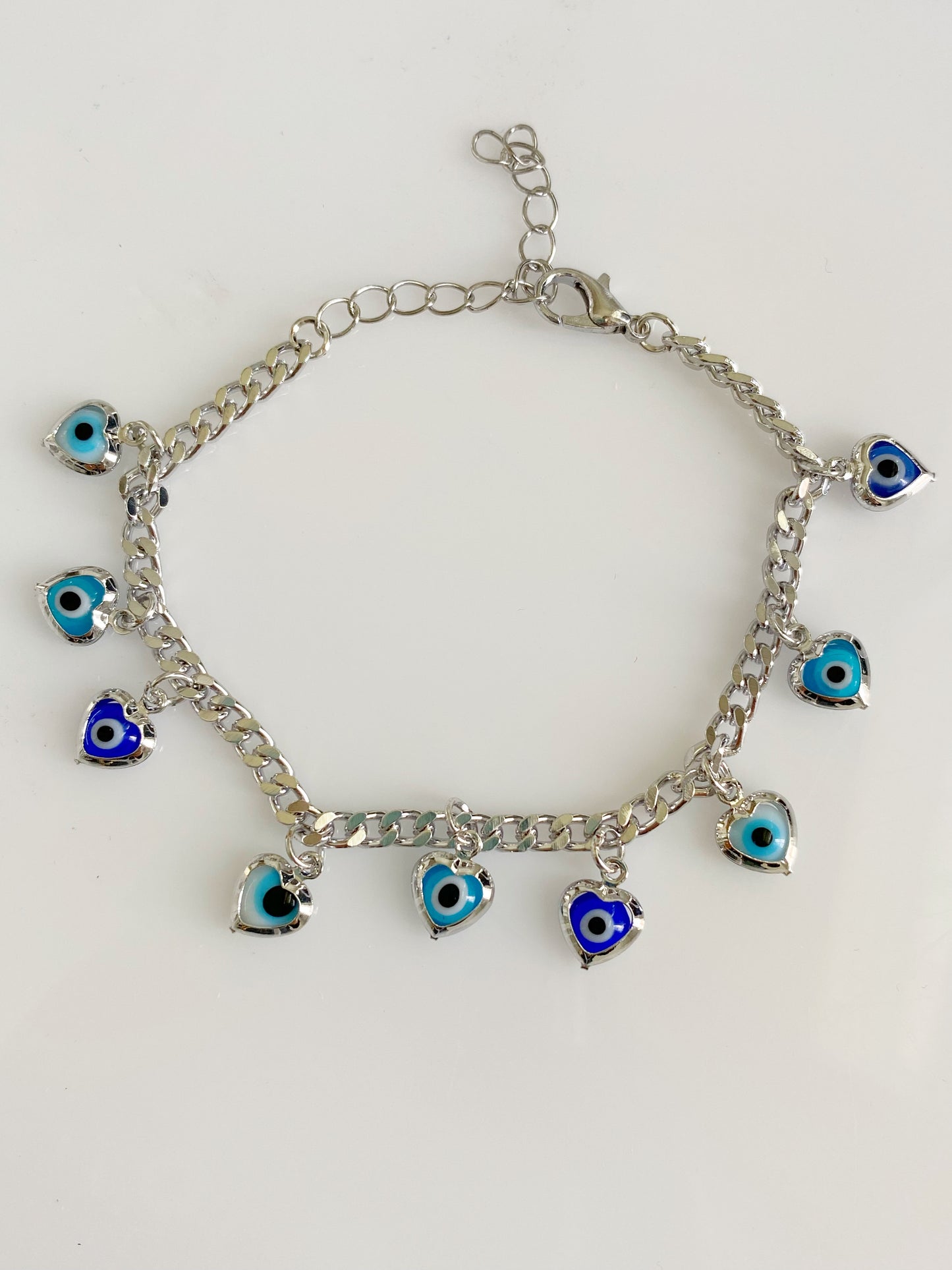 Evil Eye Heart Charmed Cuban Link Bracelet