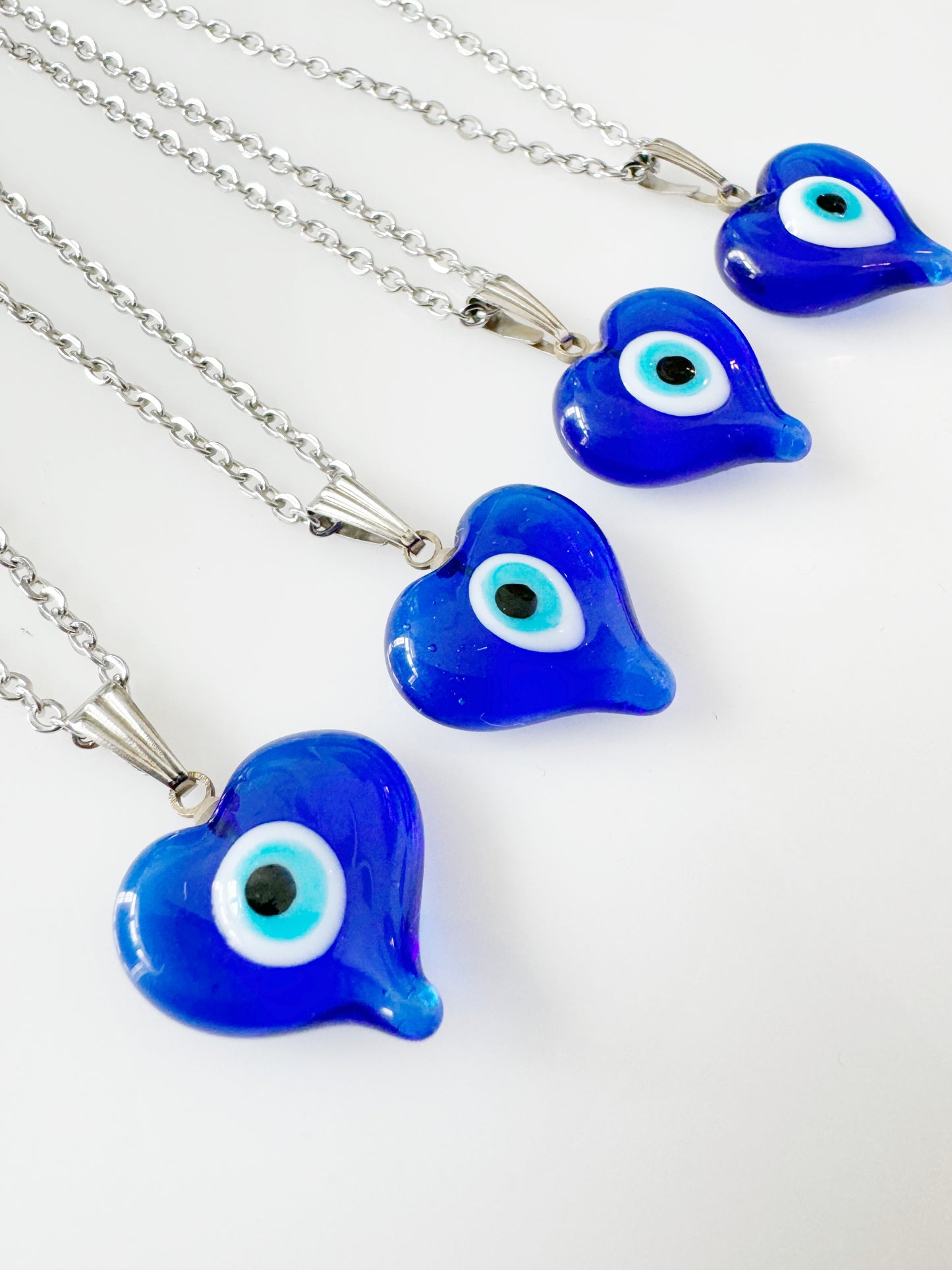 SALE! Evil Eye Blue Glass Heart Charm Necklace